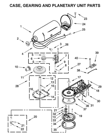 Case, gearing and planetary unit parts