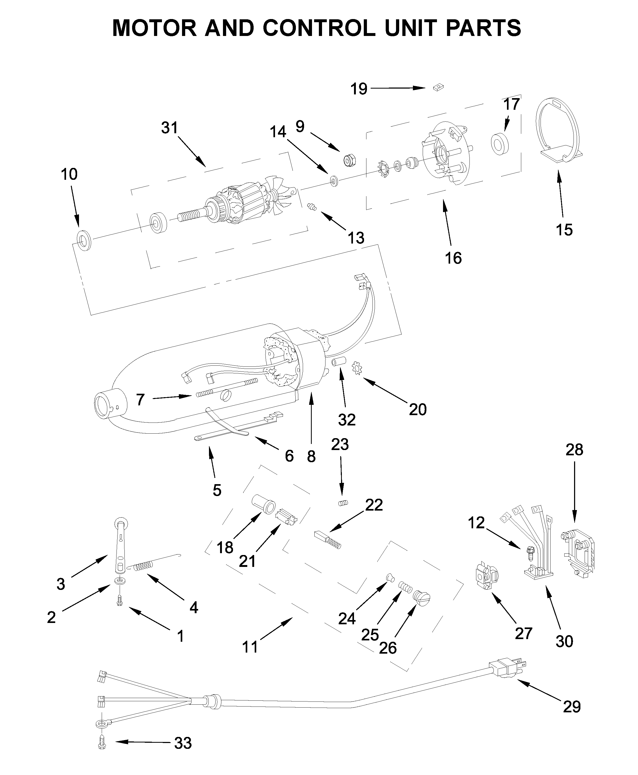 Motor and control unit parts