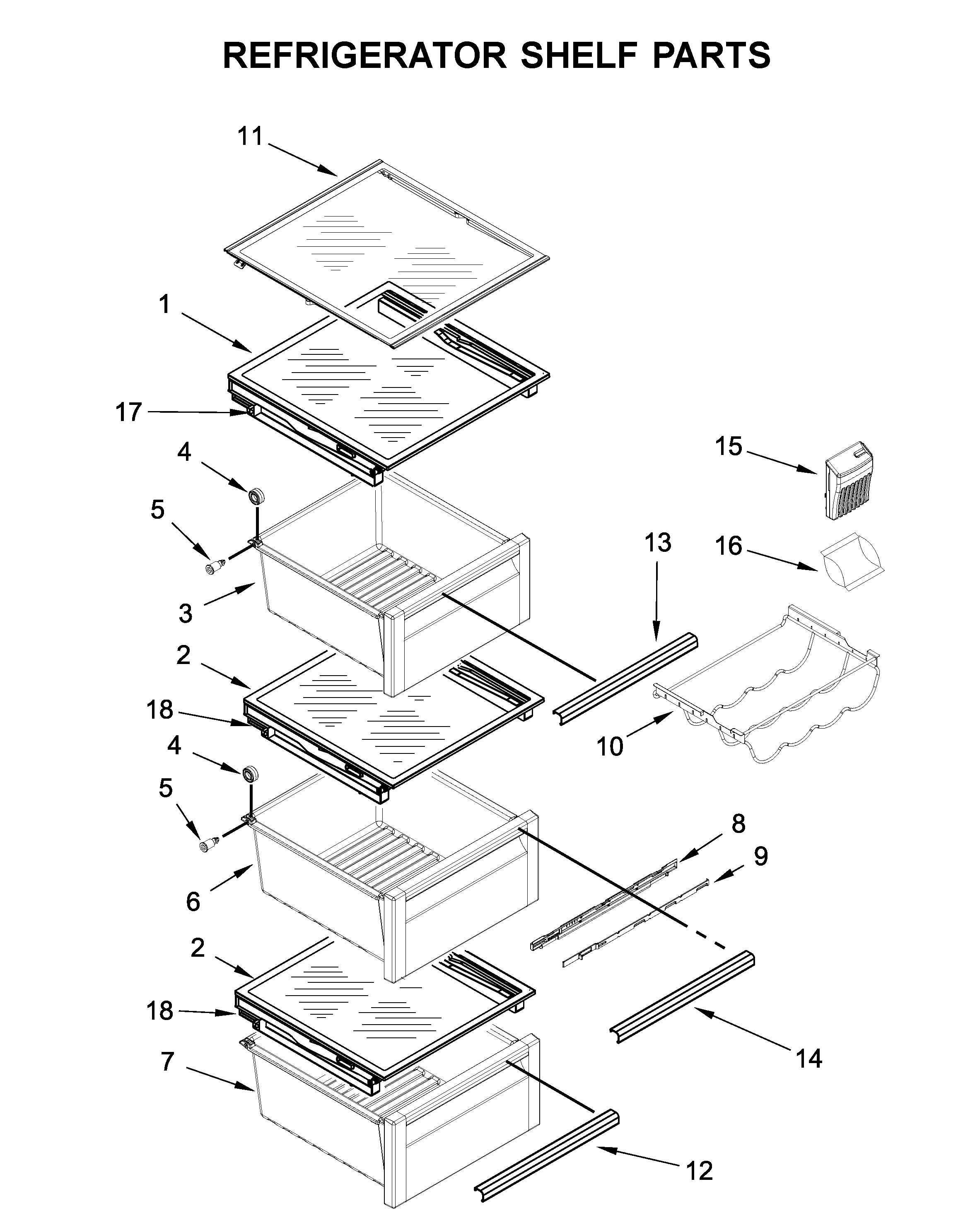 Refrigerator shelf parts