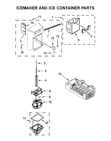Icemaker and ice container parts