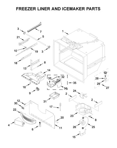 Freezer liner and icemaker parts