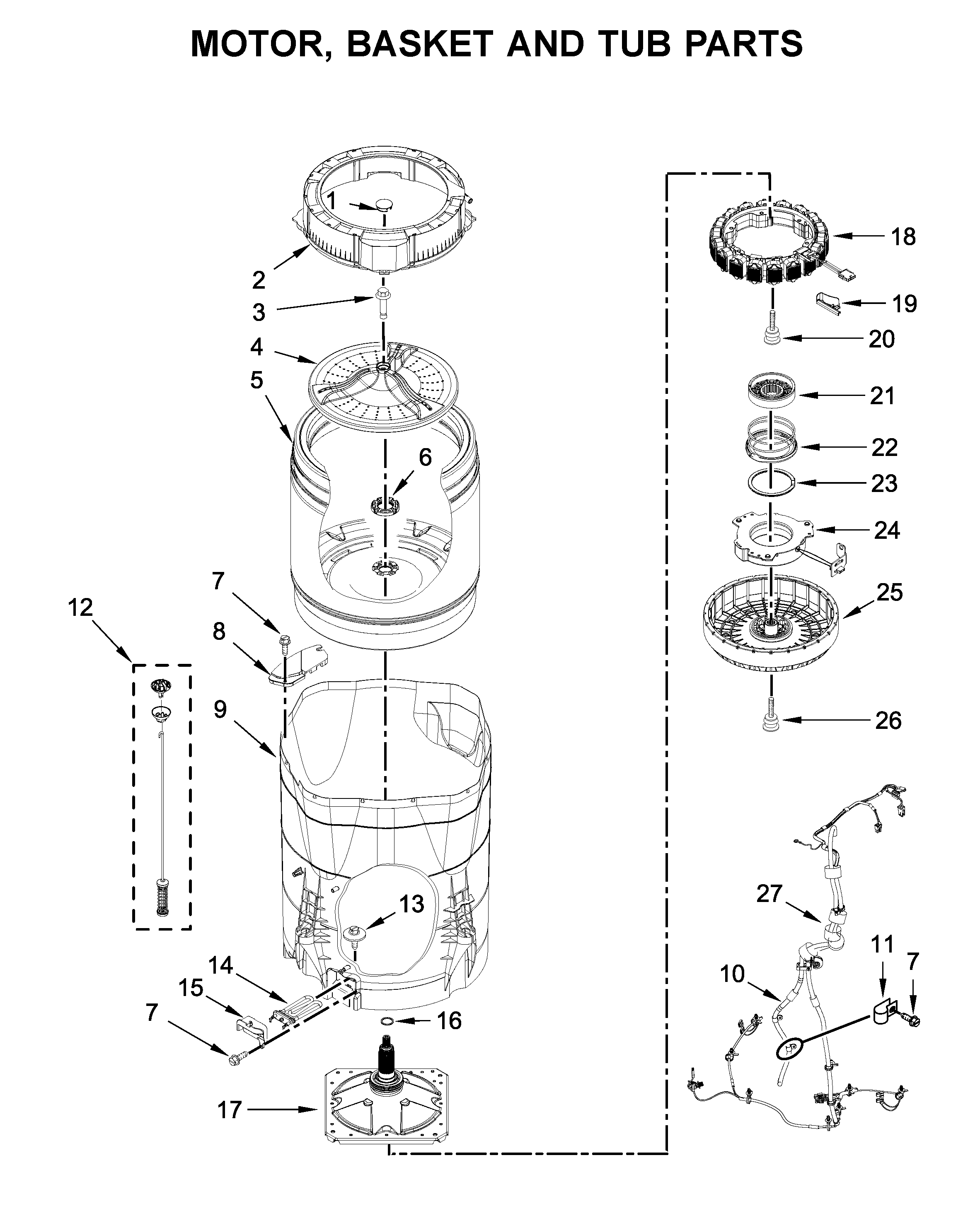 MOTOR, BASKET AND TUB PARTS