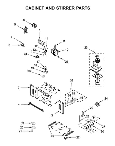 Cabinet and stirrer parts