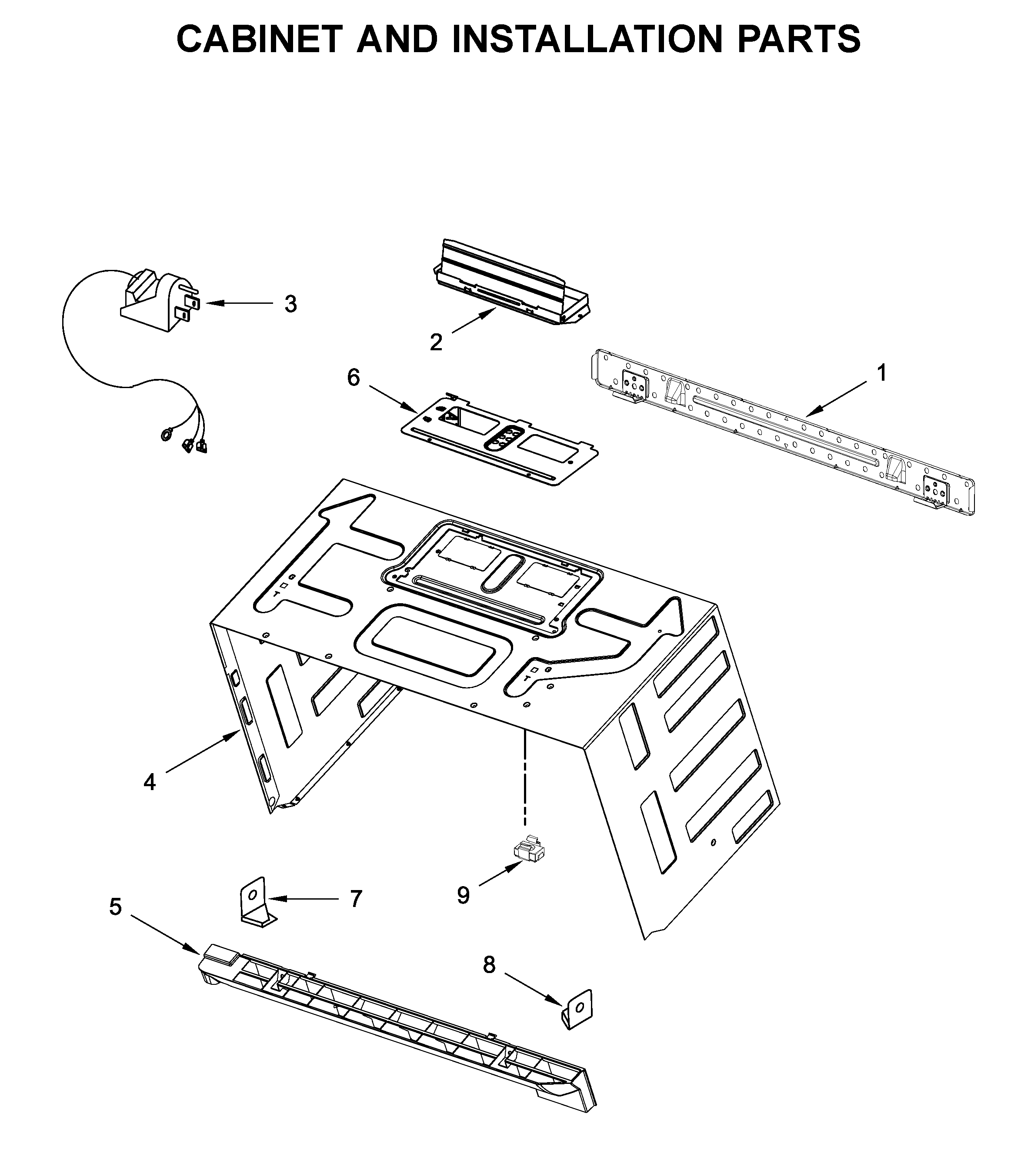 Cabinet and installation parts