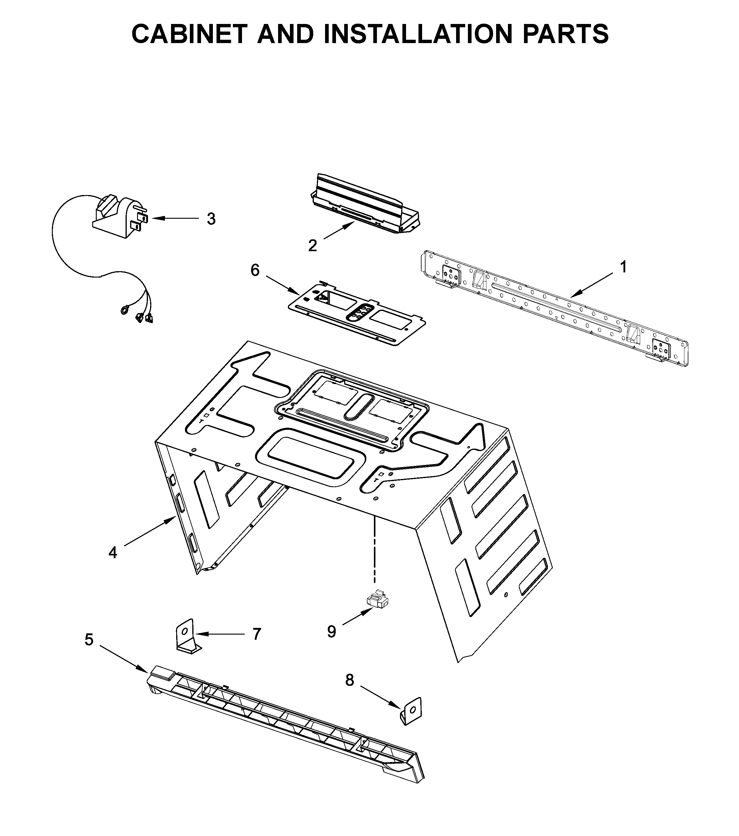 Cabinet and installation parts