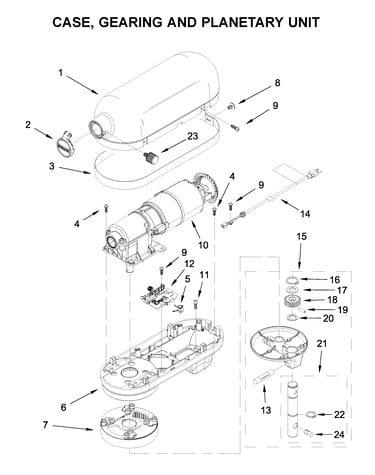 Case, gearing and planetary unit