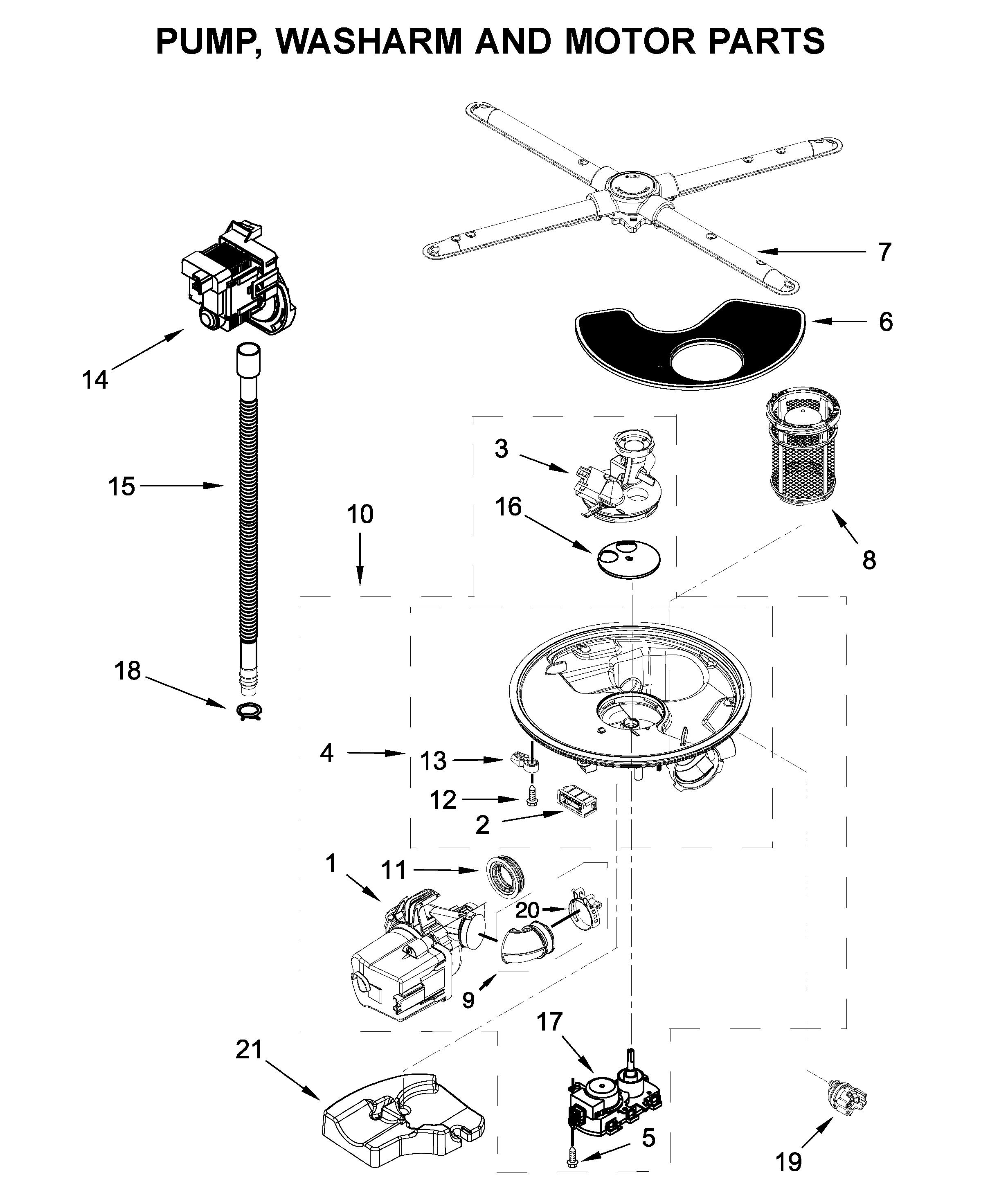 PUMP, WASHARM AND MOTOR PARTS