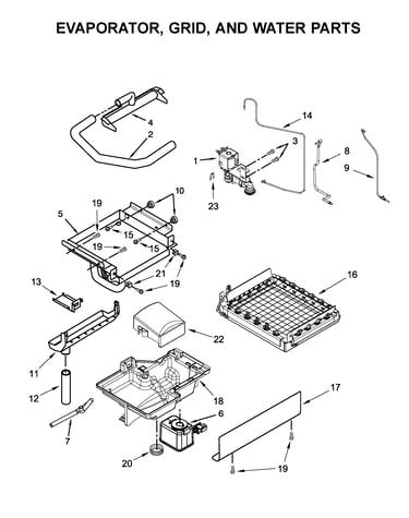 Evaporator, grid, and water parts