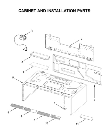 Cabinet and installation parts