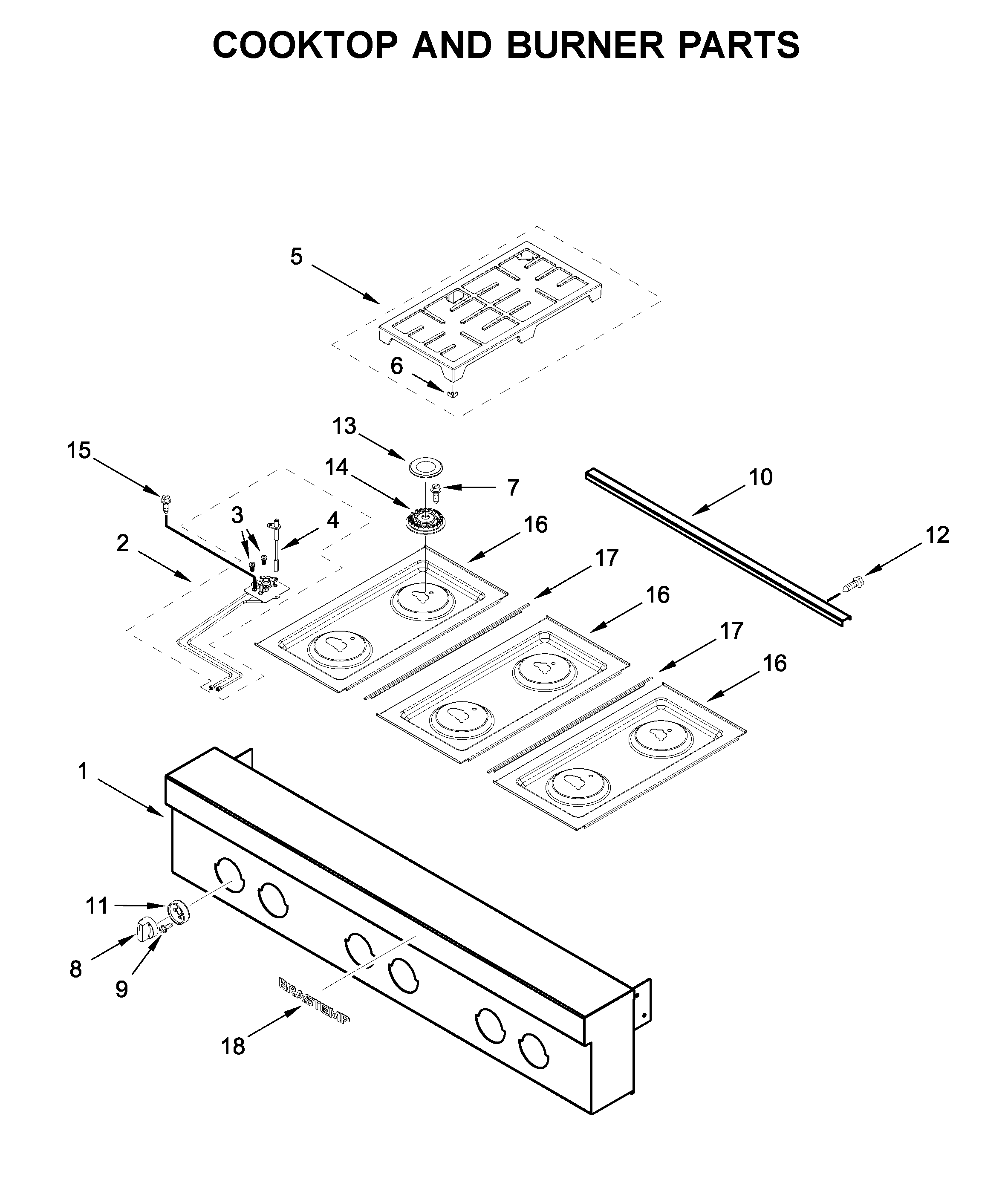 Cooktop and burner parts