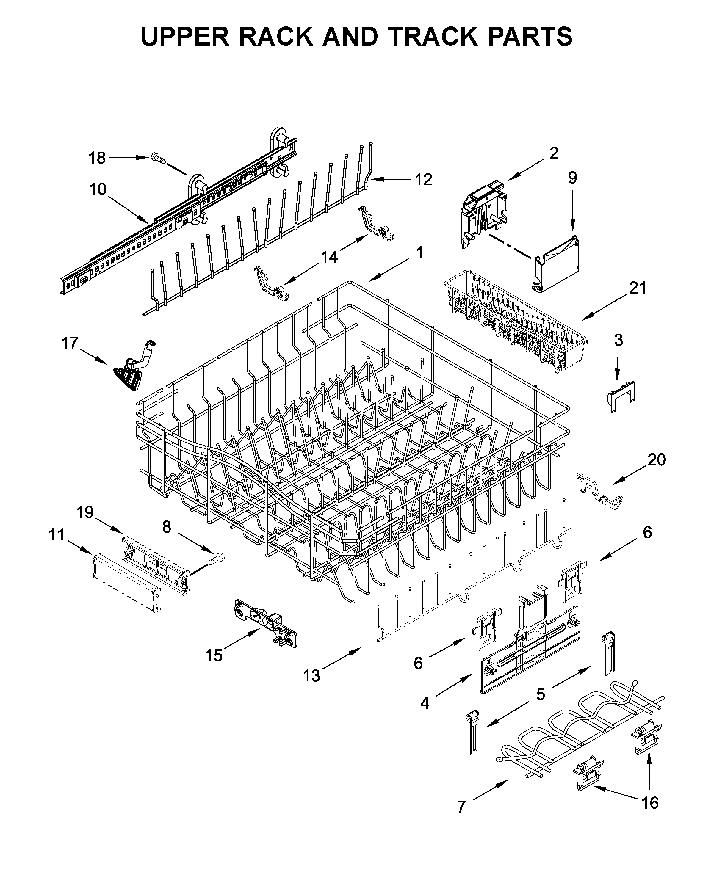 Upper rack and track parts