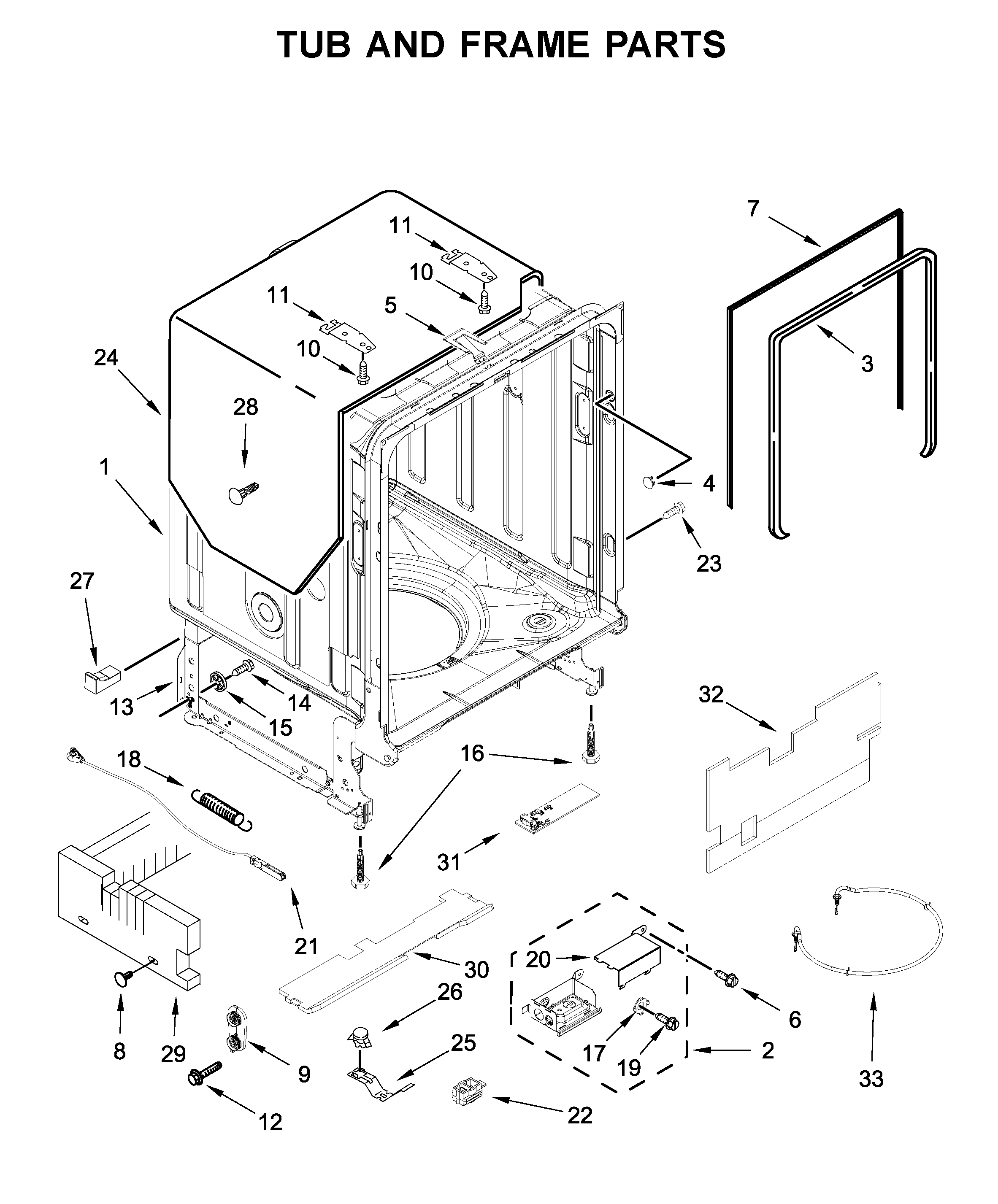 Tub and frame parts