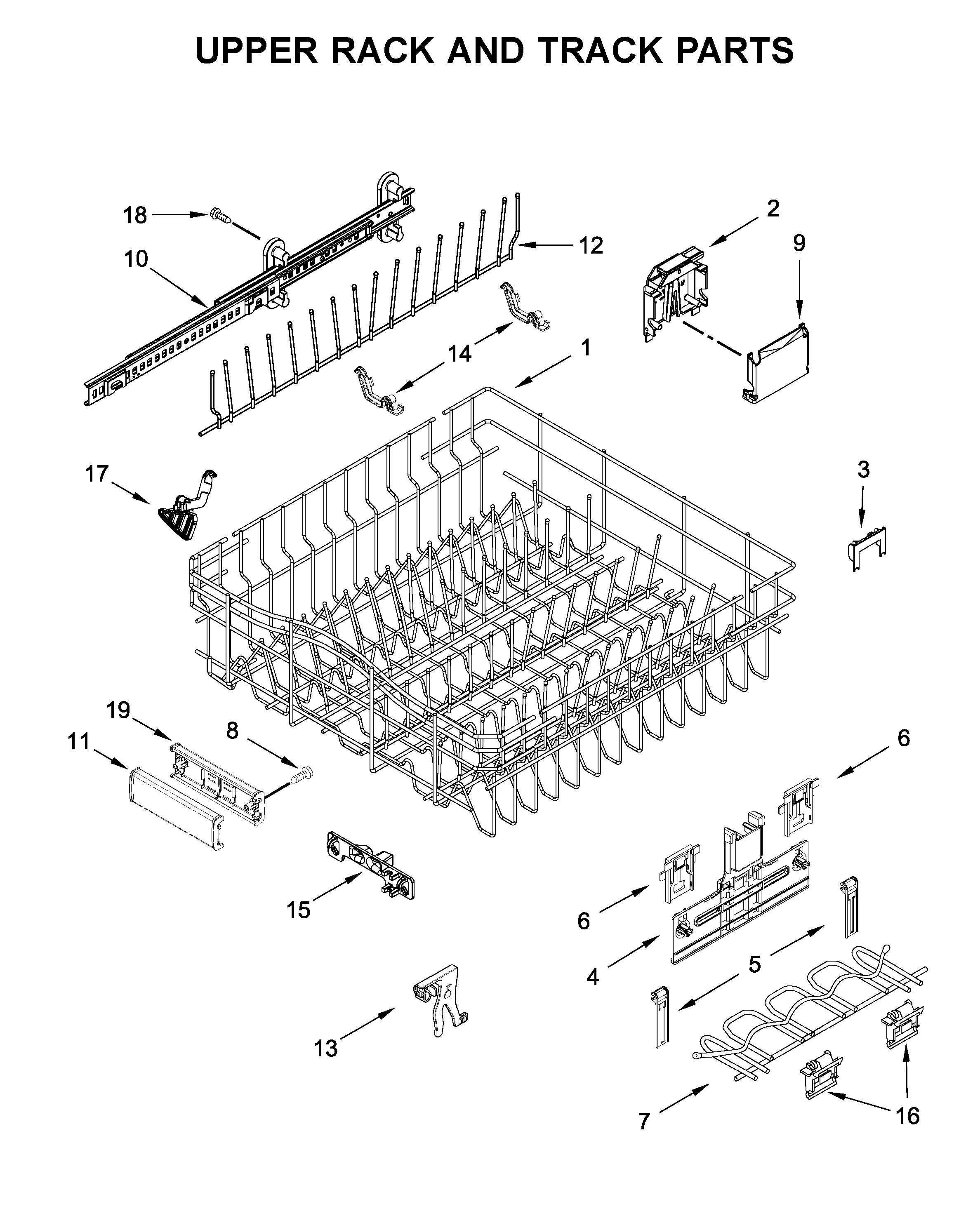 Upper rack and track parts