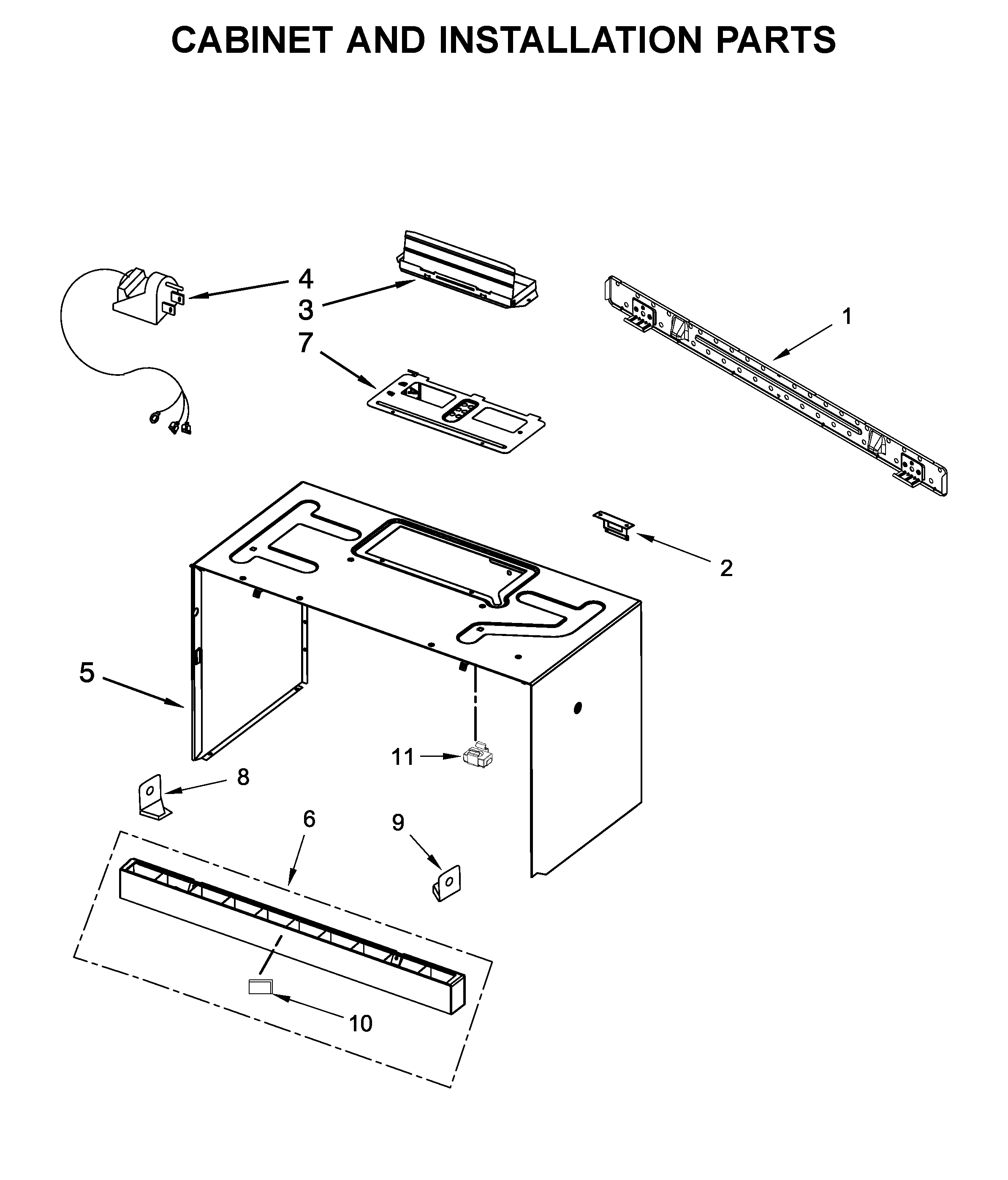 Cabinet and installation parts