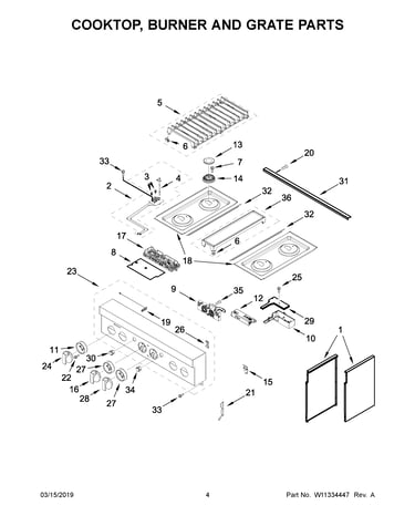 Cooktop, burner and grate parts