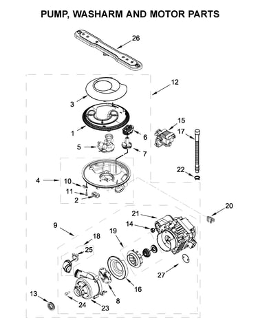 Pump, washarm and motor parts