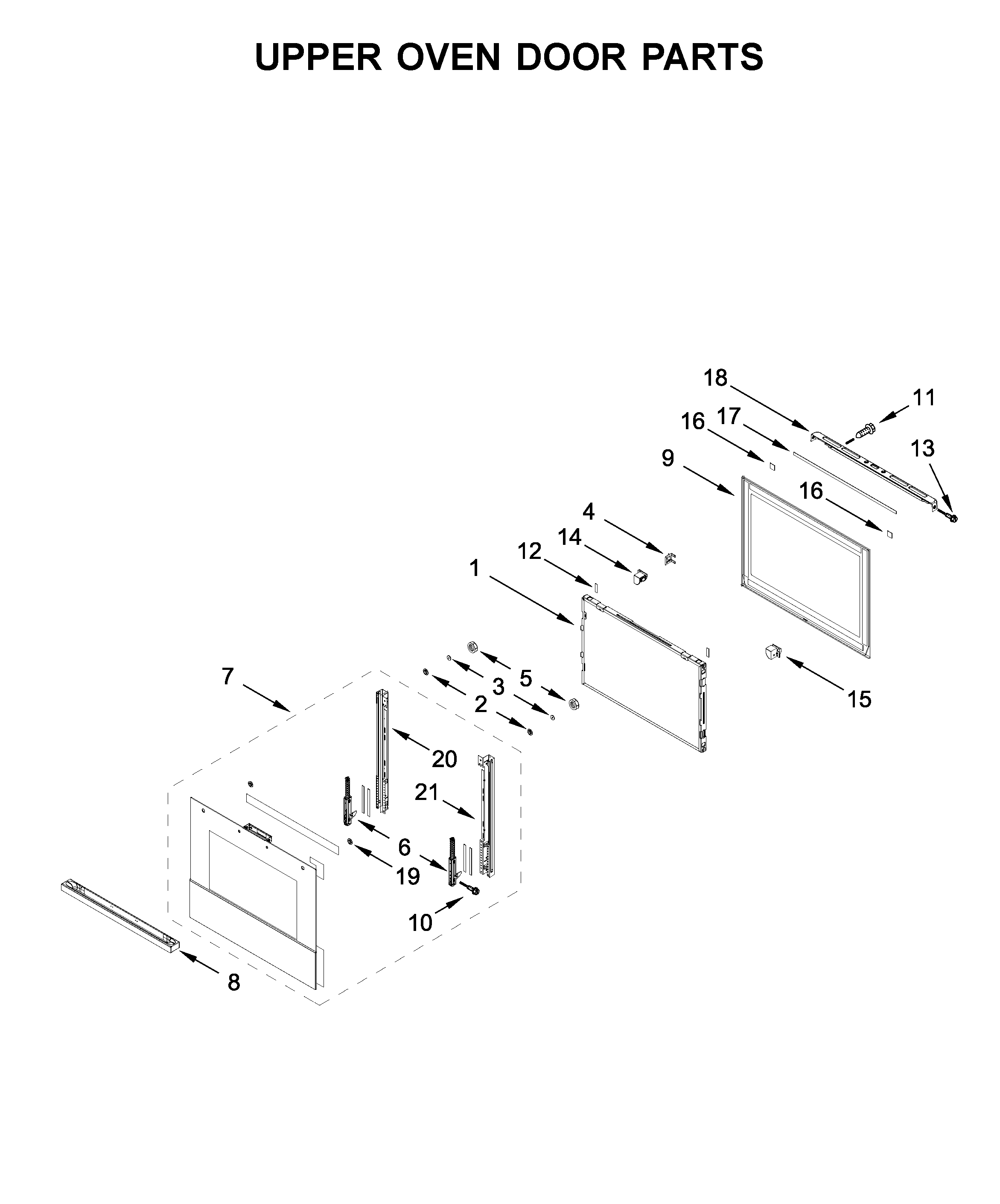 Upper oven door parts