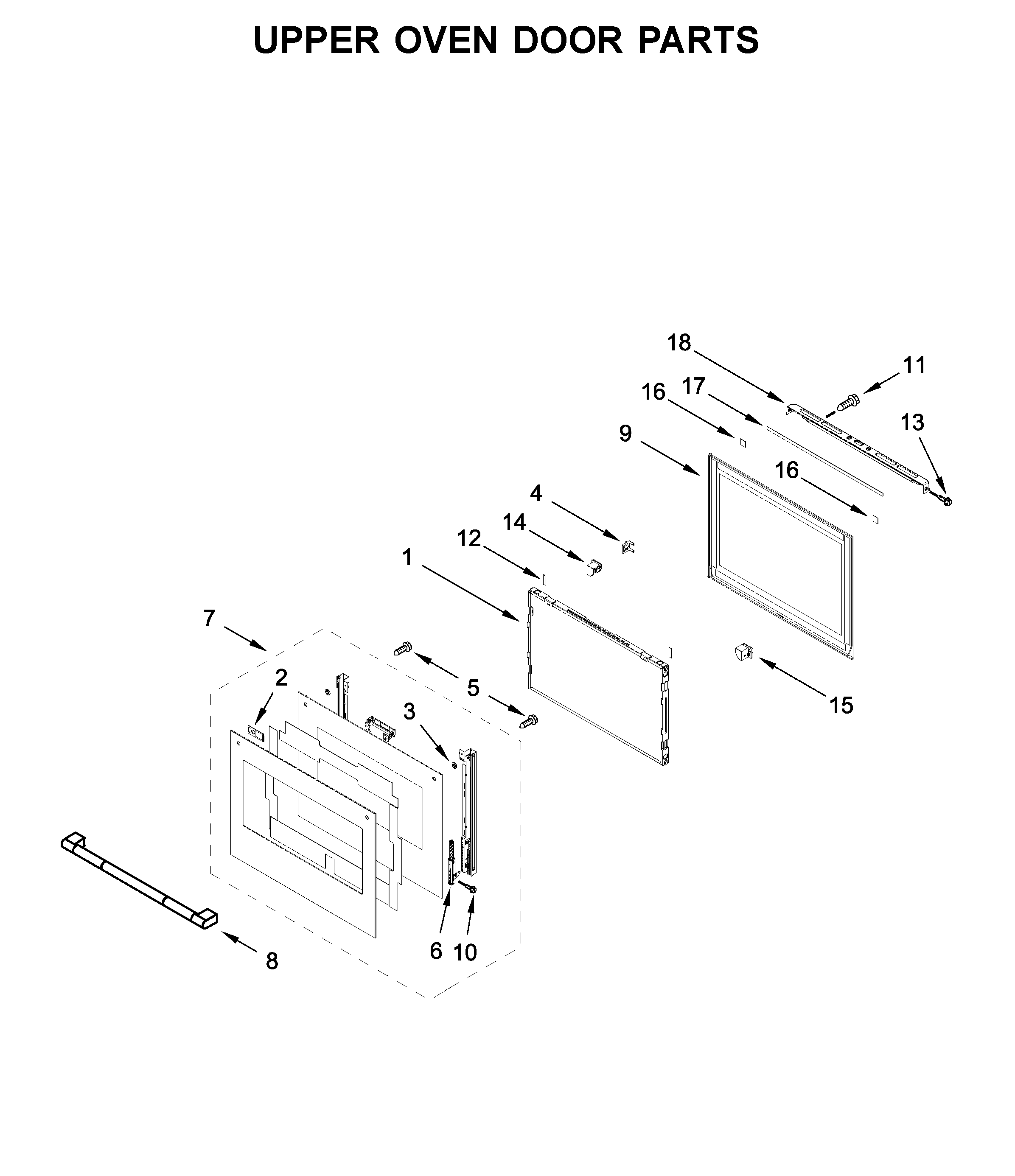 Upper oven door parts