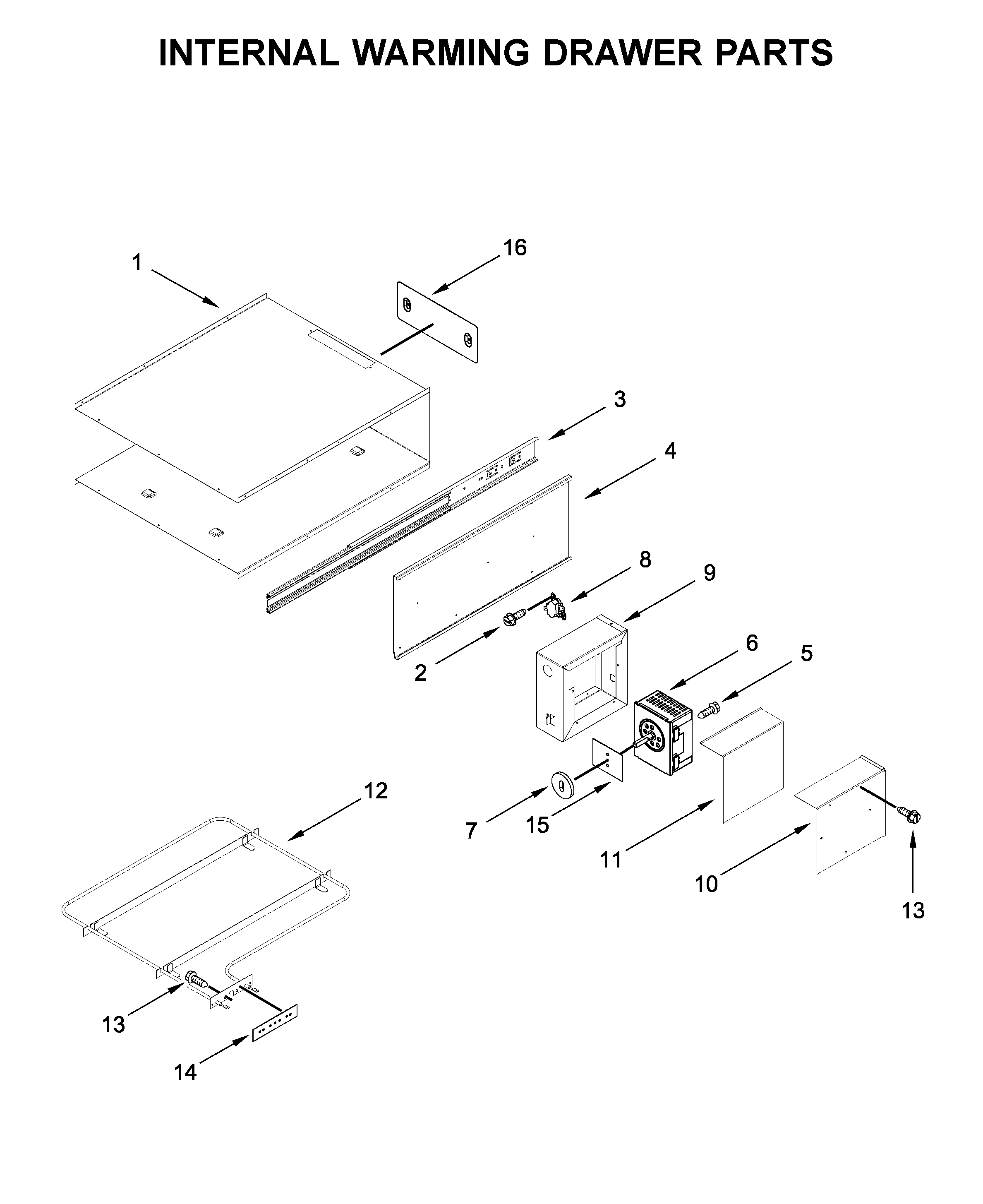 Internal warming drawer parts
