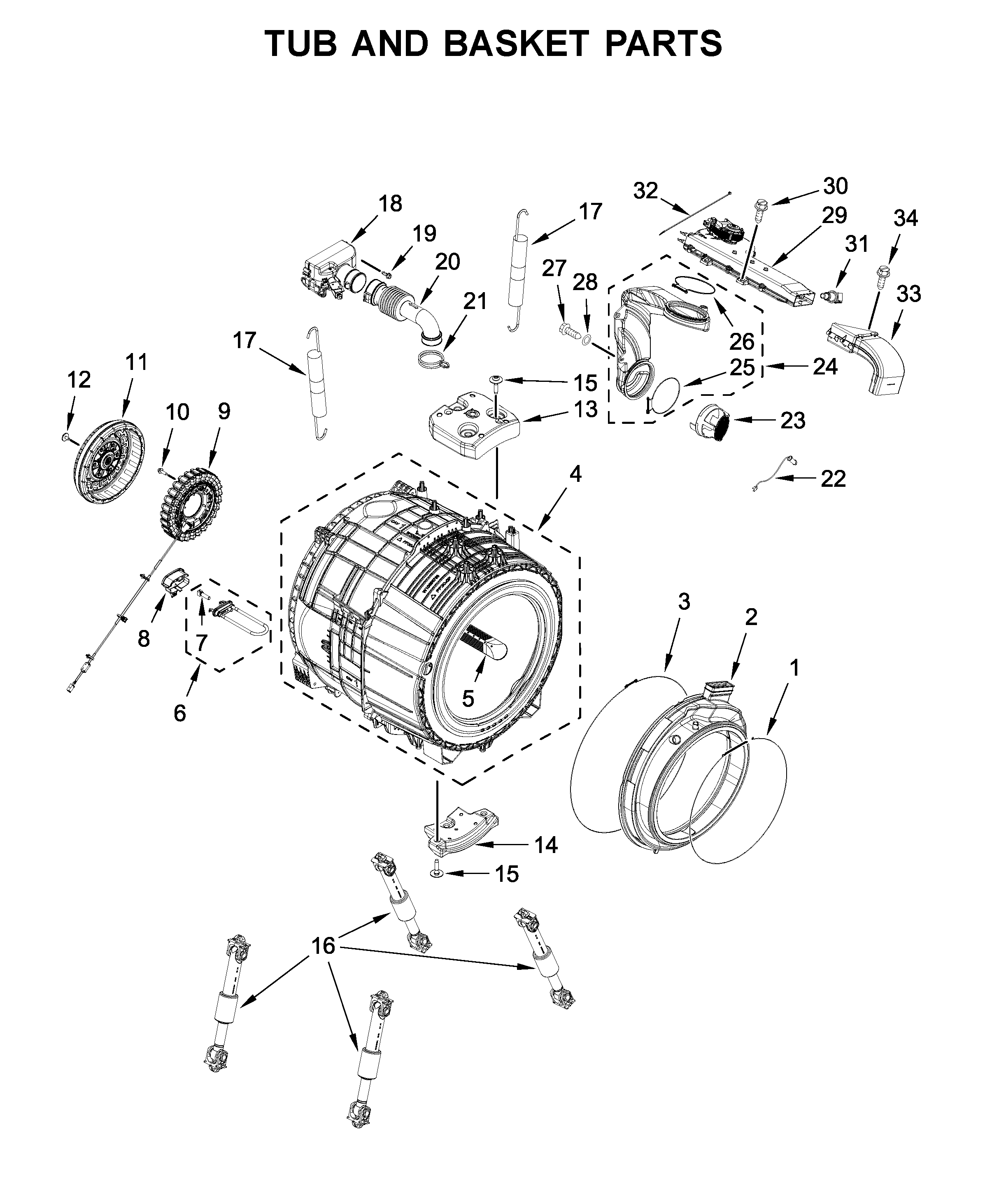 Tub and basket parts