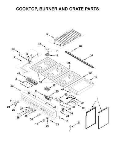 Cooktop, burner and grate parts