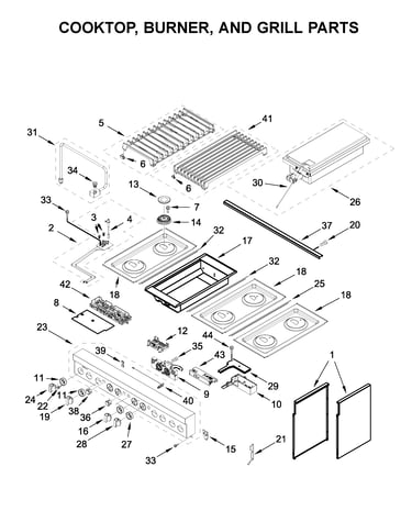 Cooktop, burner, and grill parts