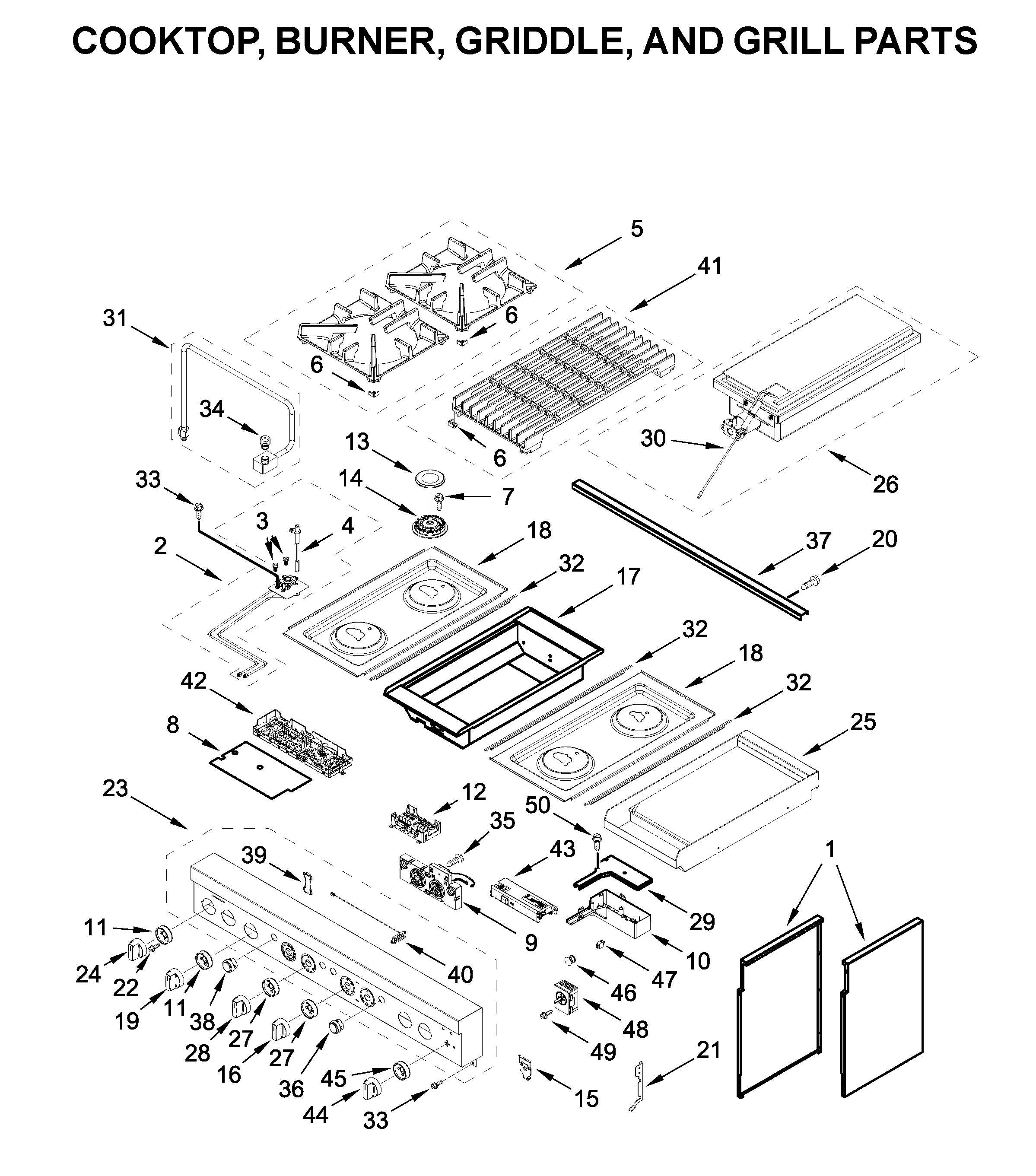 COOKTOP, BURNER, GRIDDLE, AND GRILL PARTS