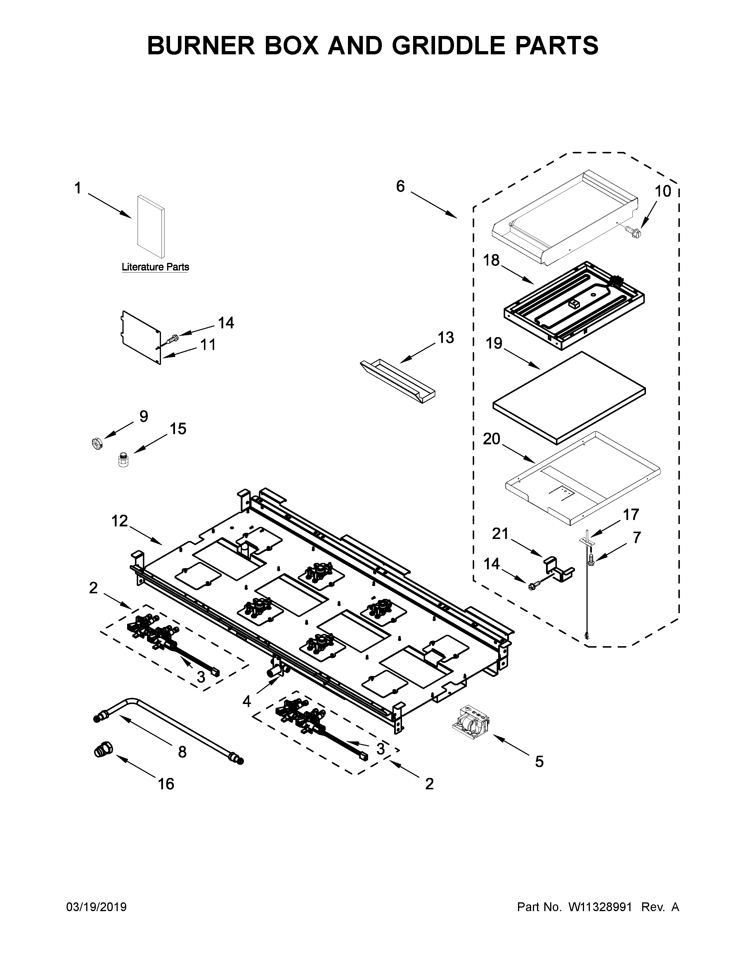 Burner box and griddle parts