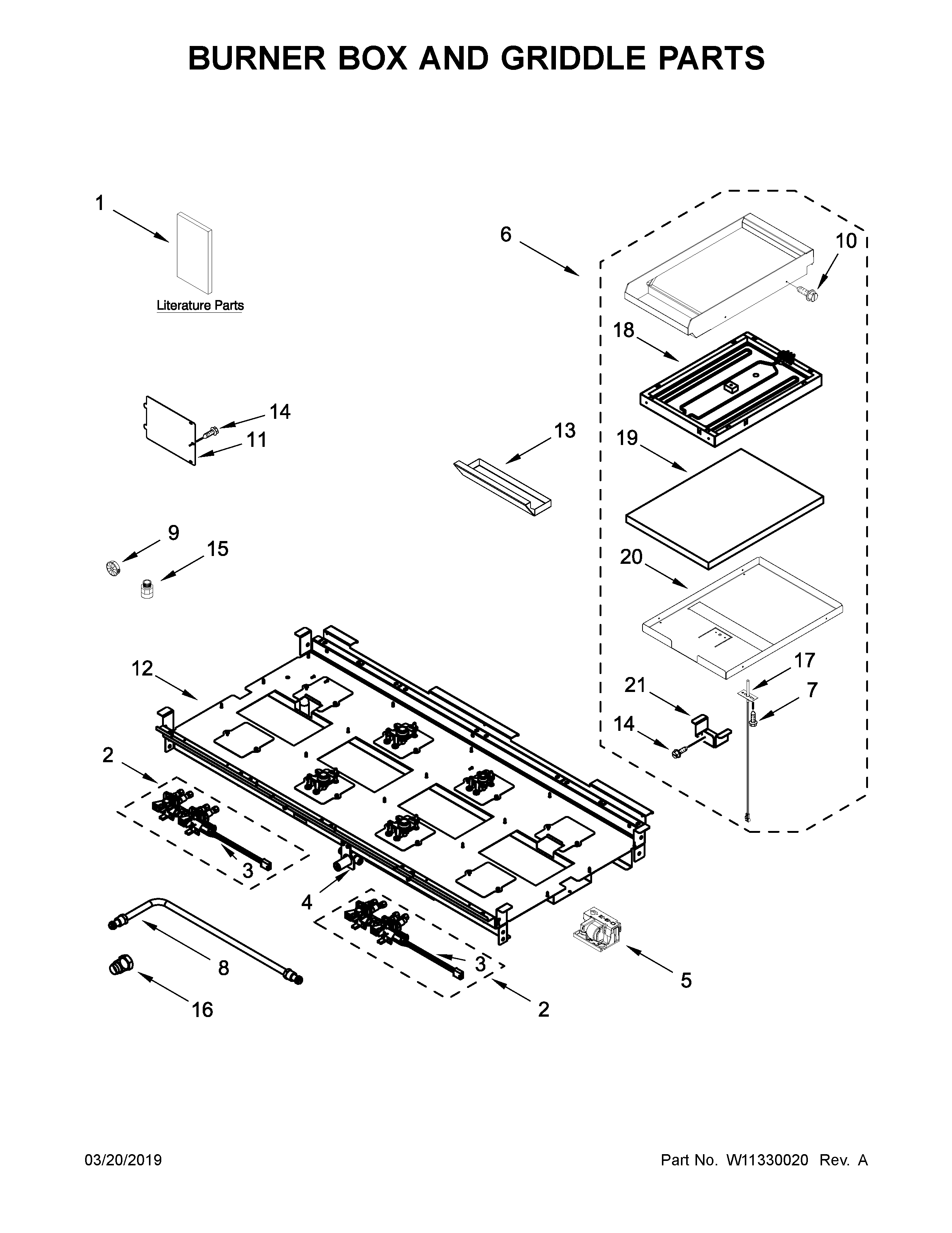 Burner box and griddle parts