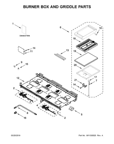 Burner box and griddle parts