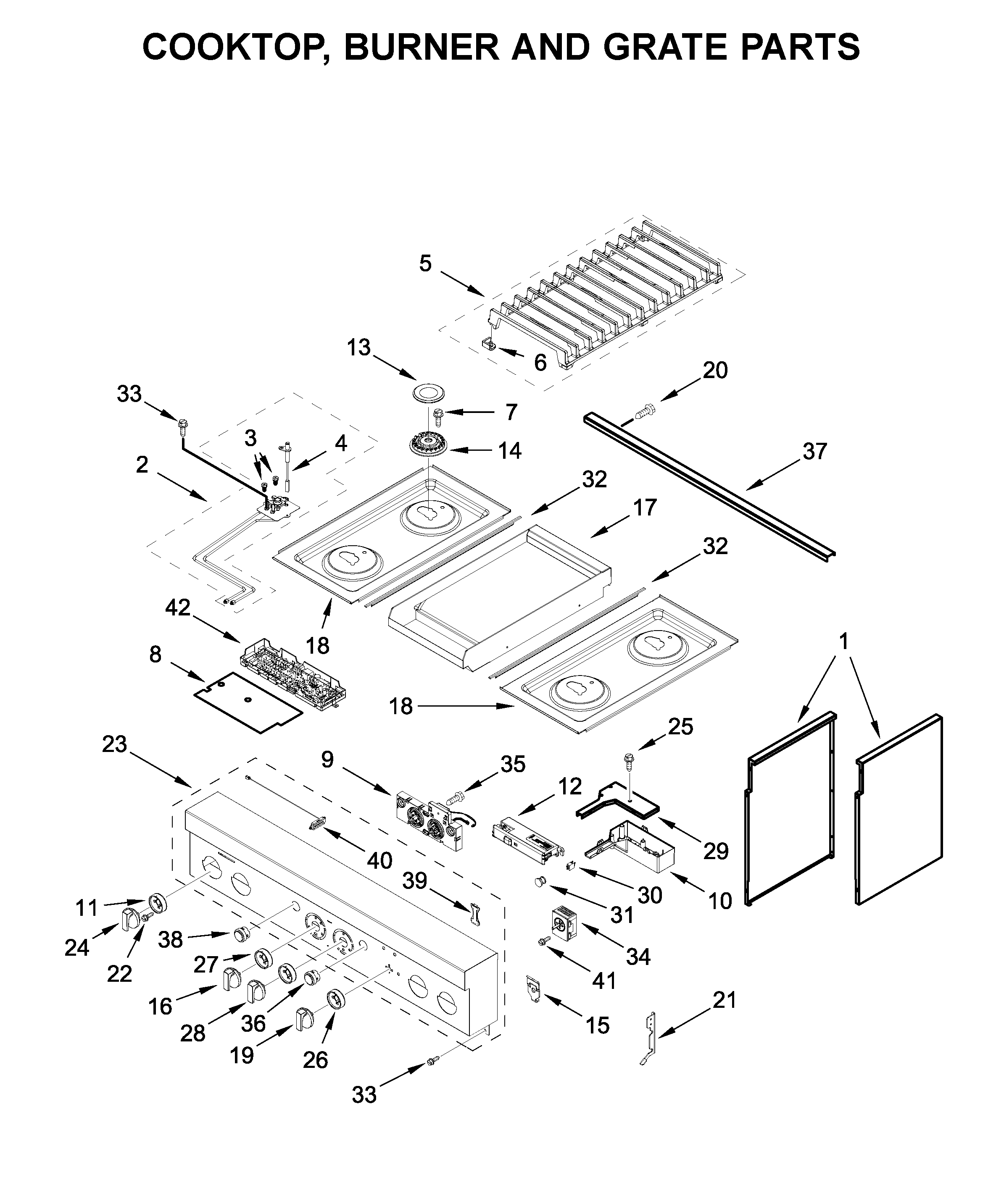 COOKTOP, BURNER AND GRATE PARTS