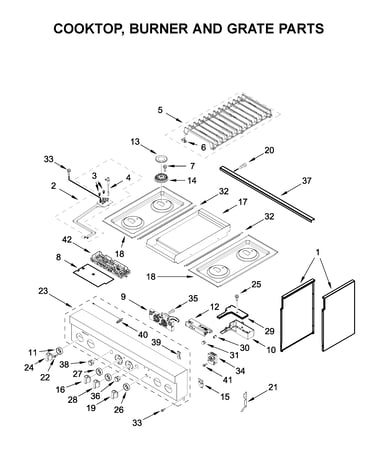 Cooktop, burner and grate parts