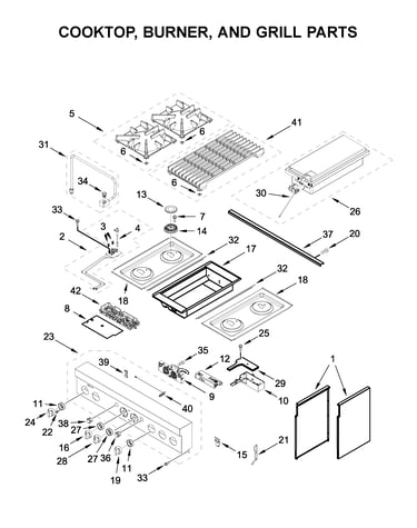 Cooktop, burner, and grill parts