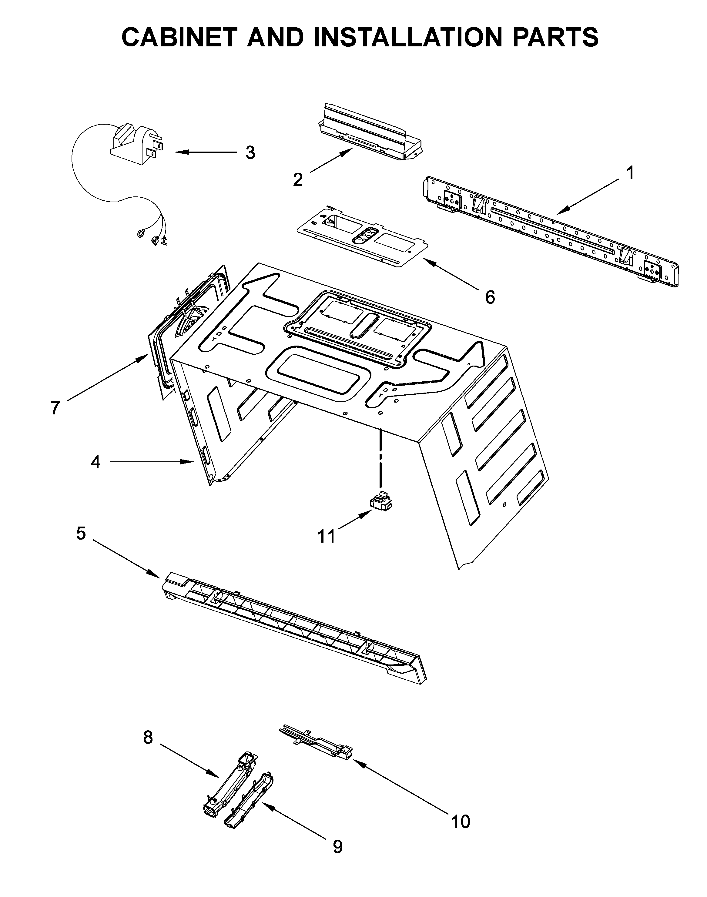 Cabinet and installation parts
