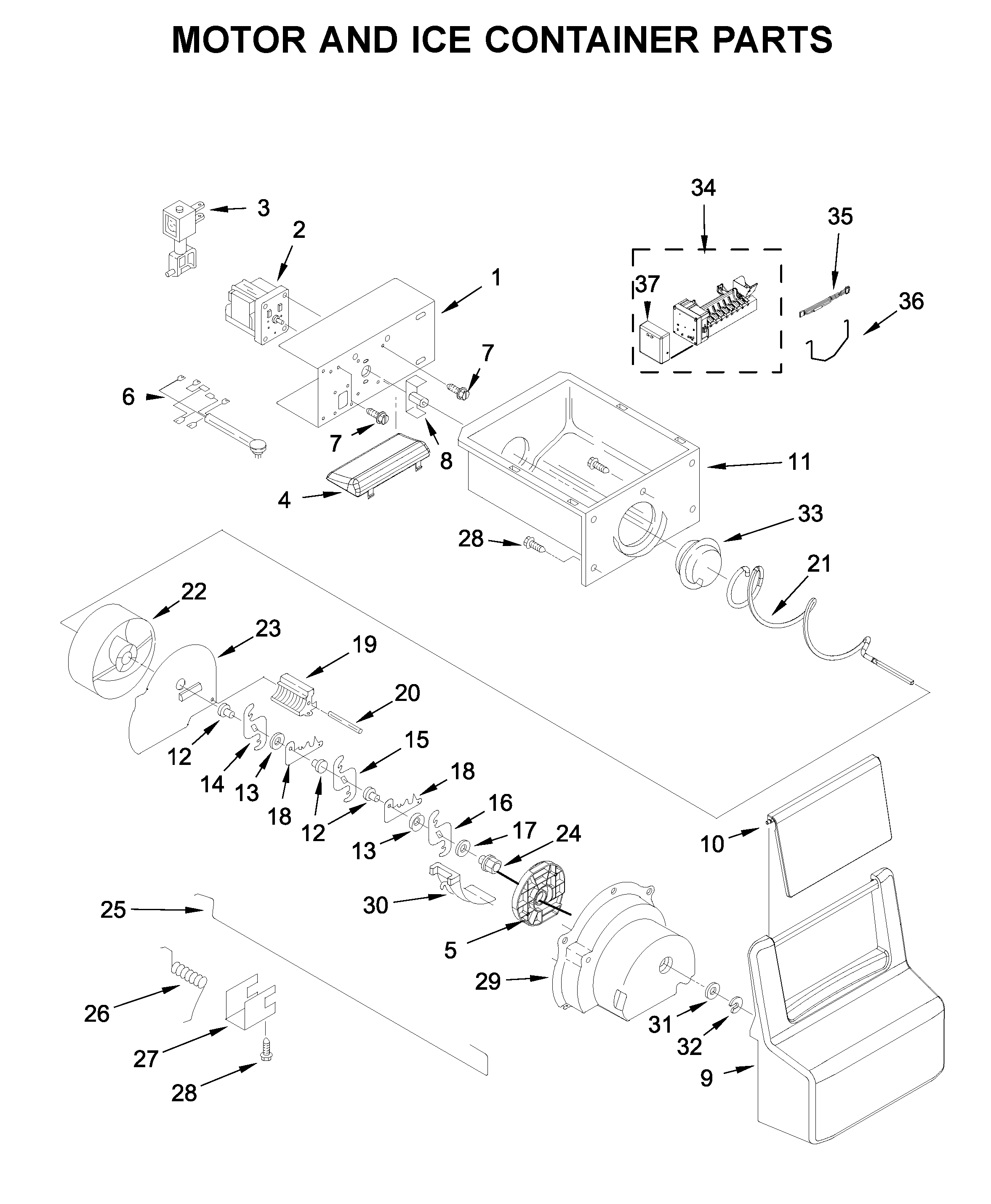 Motor and ice container parts