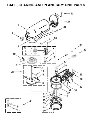 Case, gearing and planetary unit parts