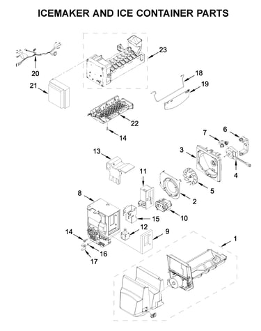Icemaker and ice container parts