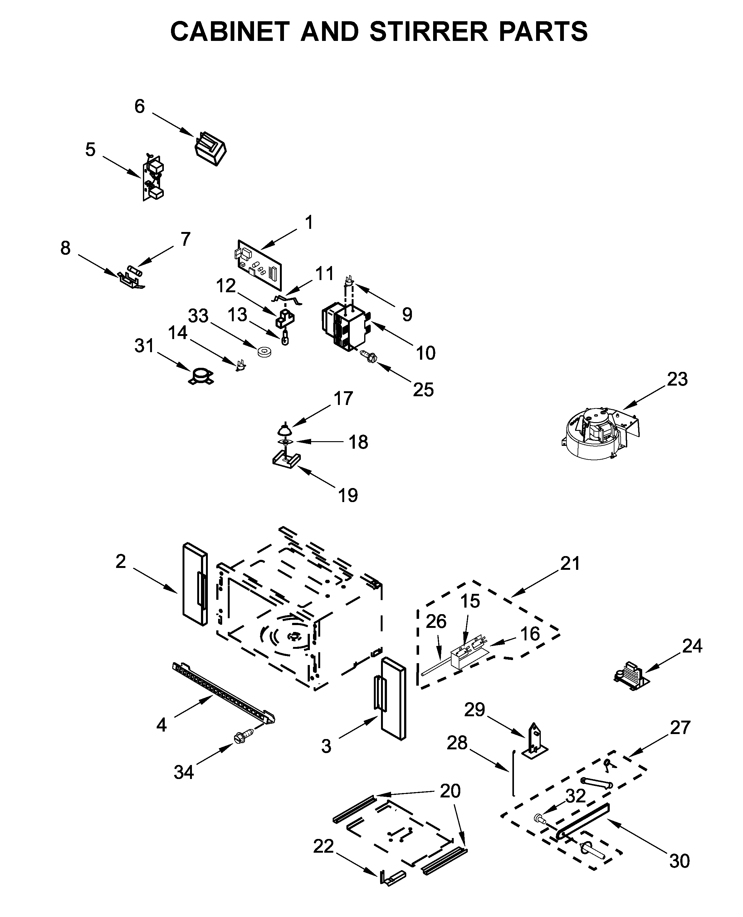 Cabinet and stirrer parts
