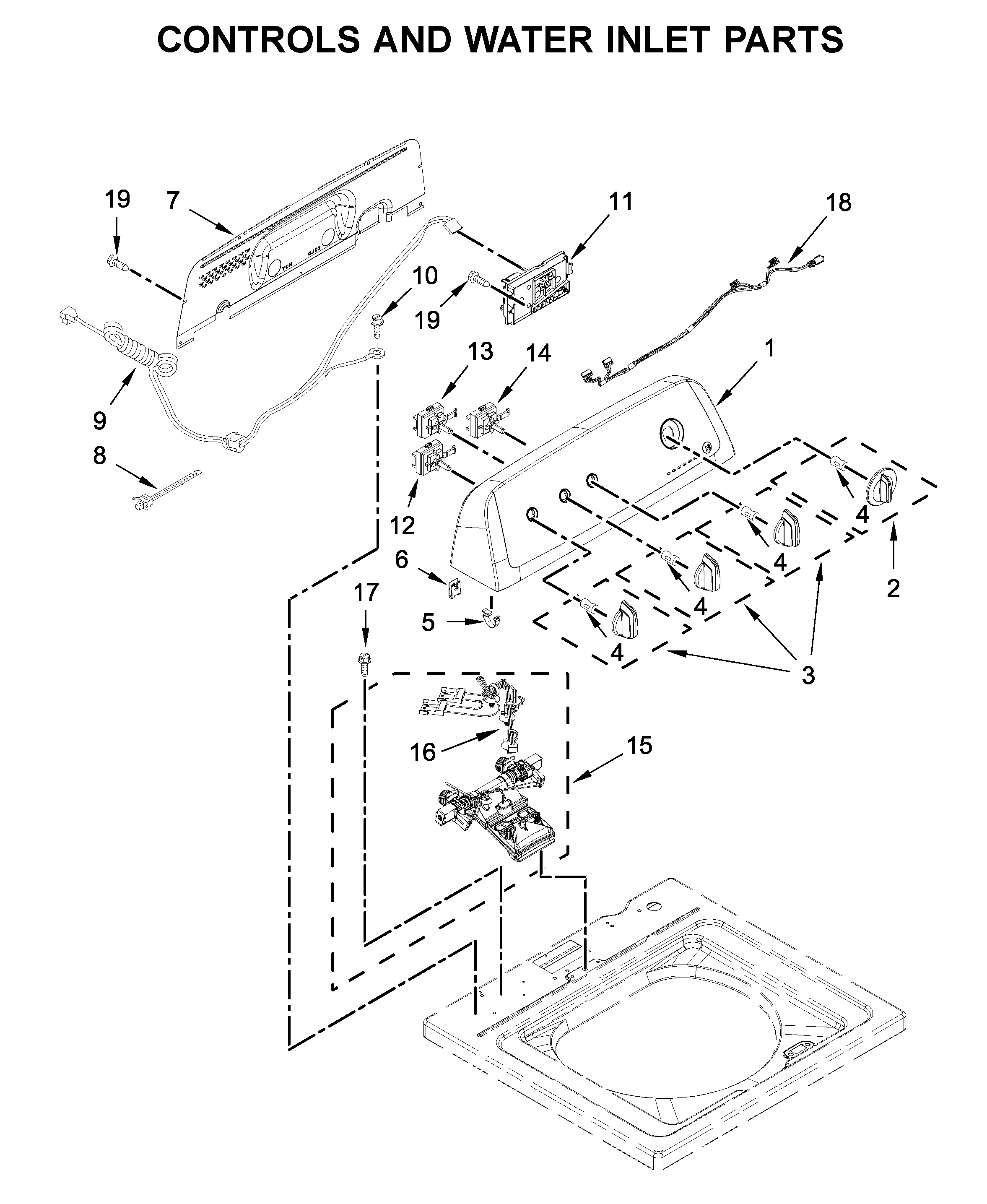 Controls and water inlet parts