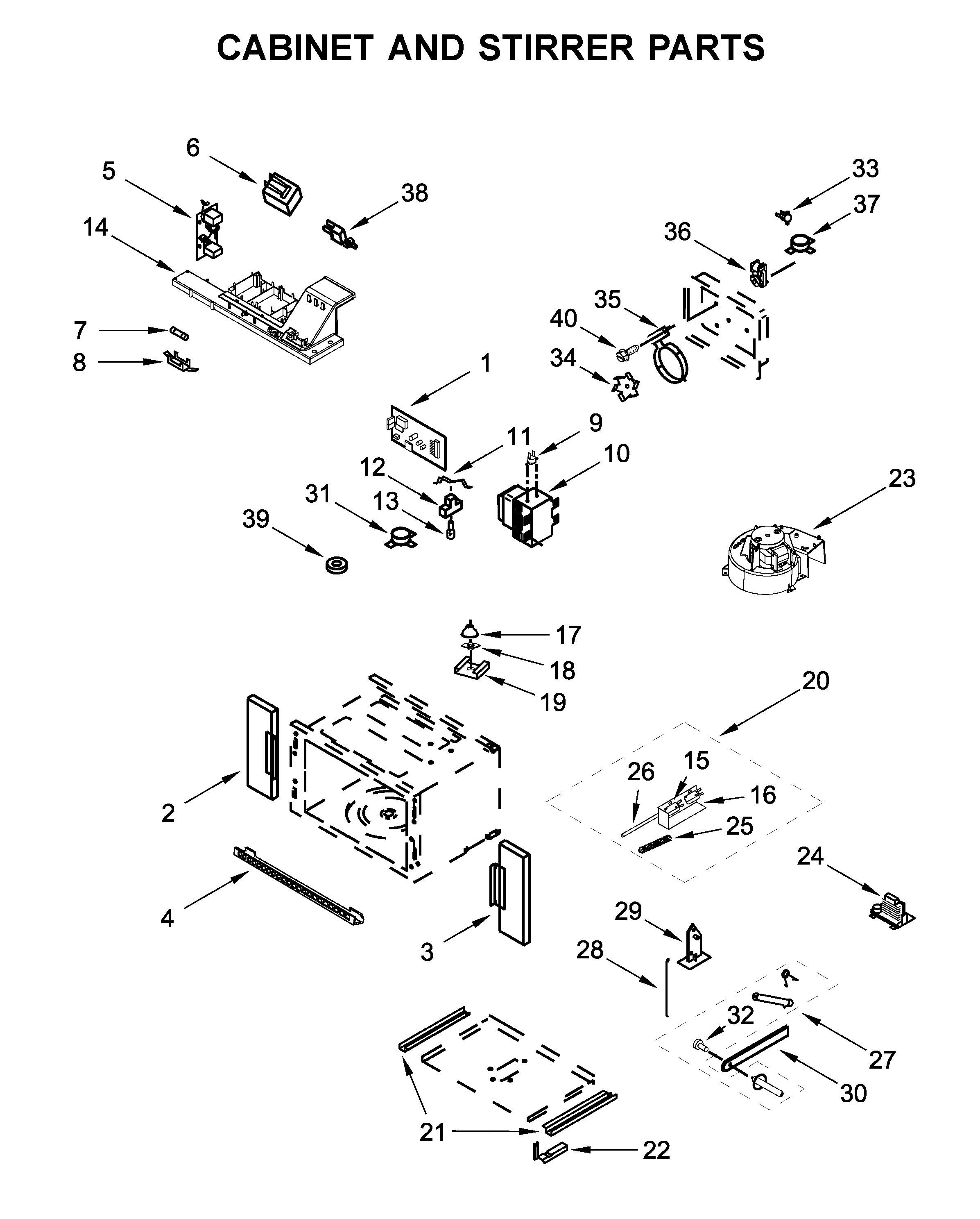 Cabinet and stirrer parts
