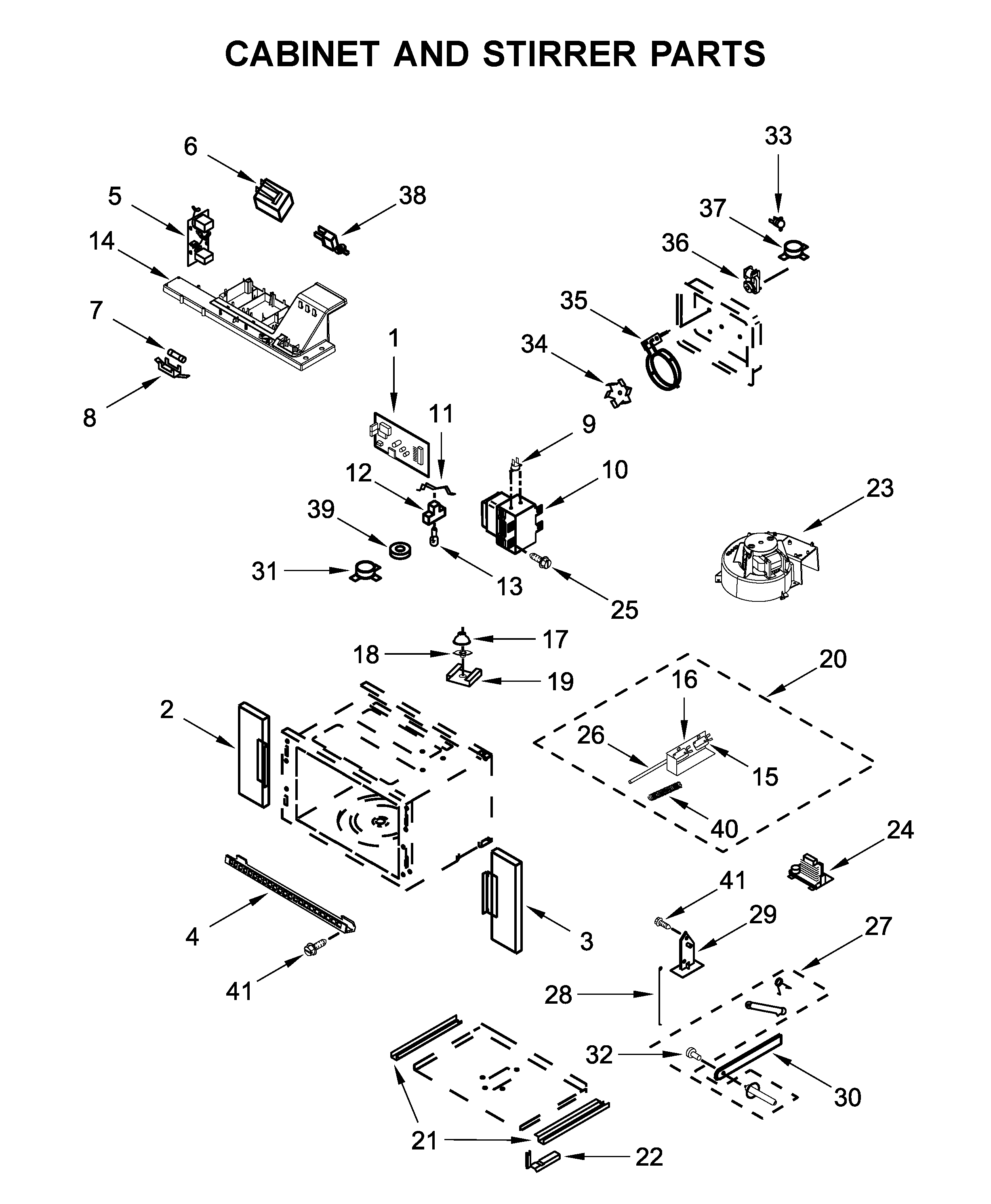 Cabinet and stirrer parts