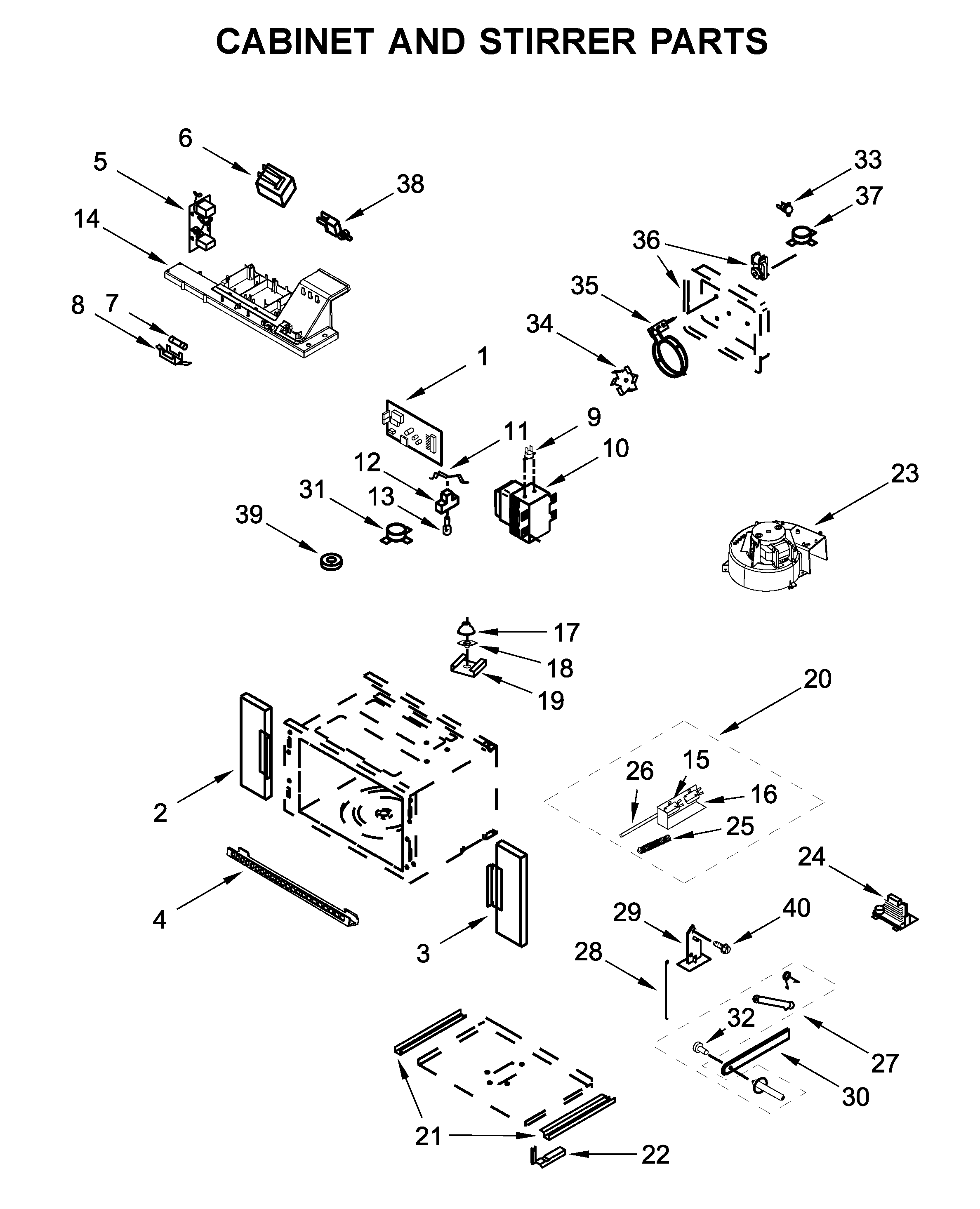 Cabinet and stirrer parts