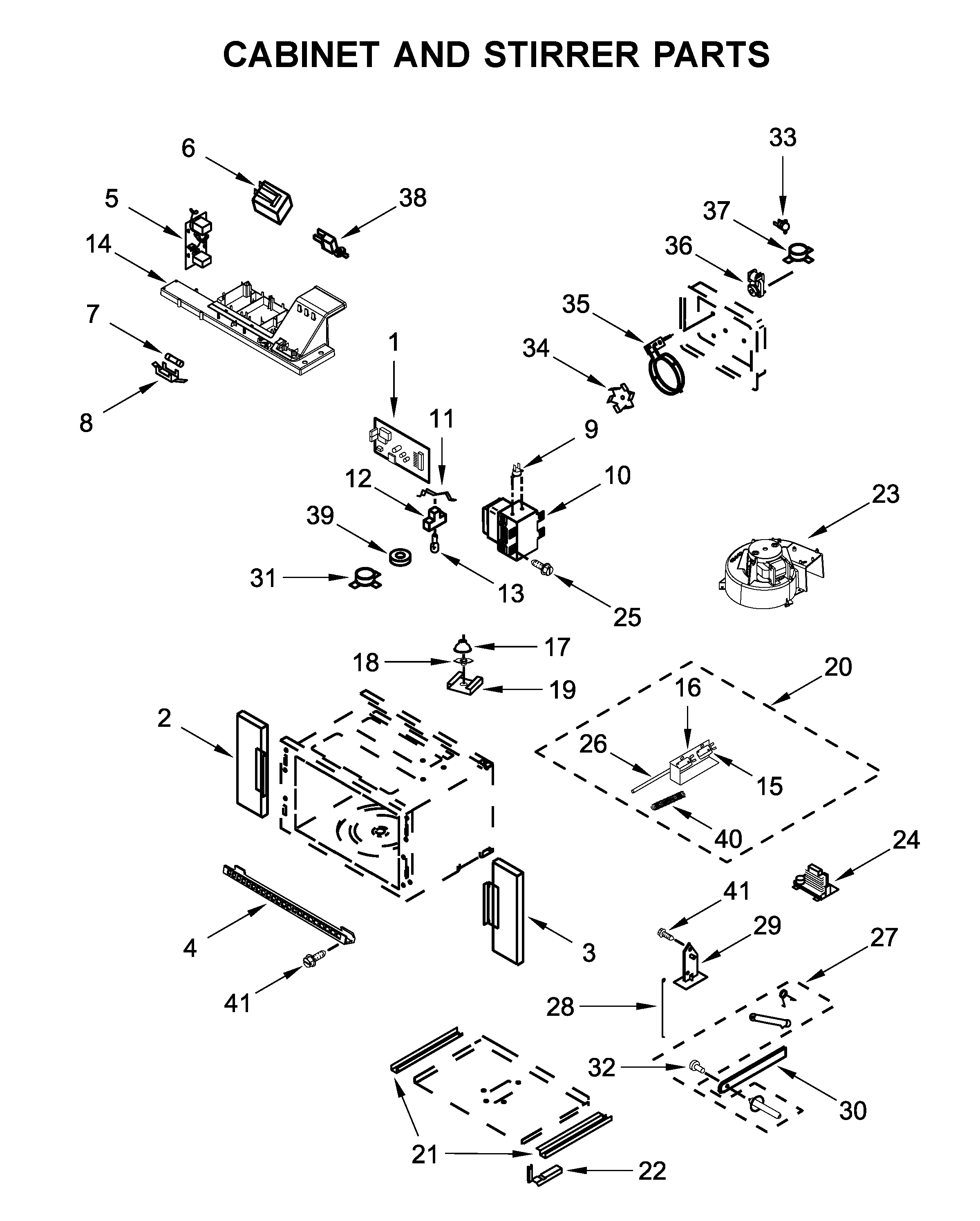 Cabinet and stirrer parts