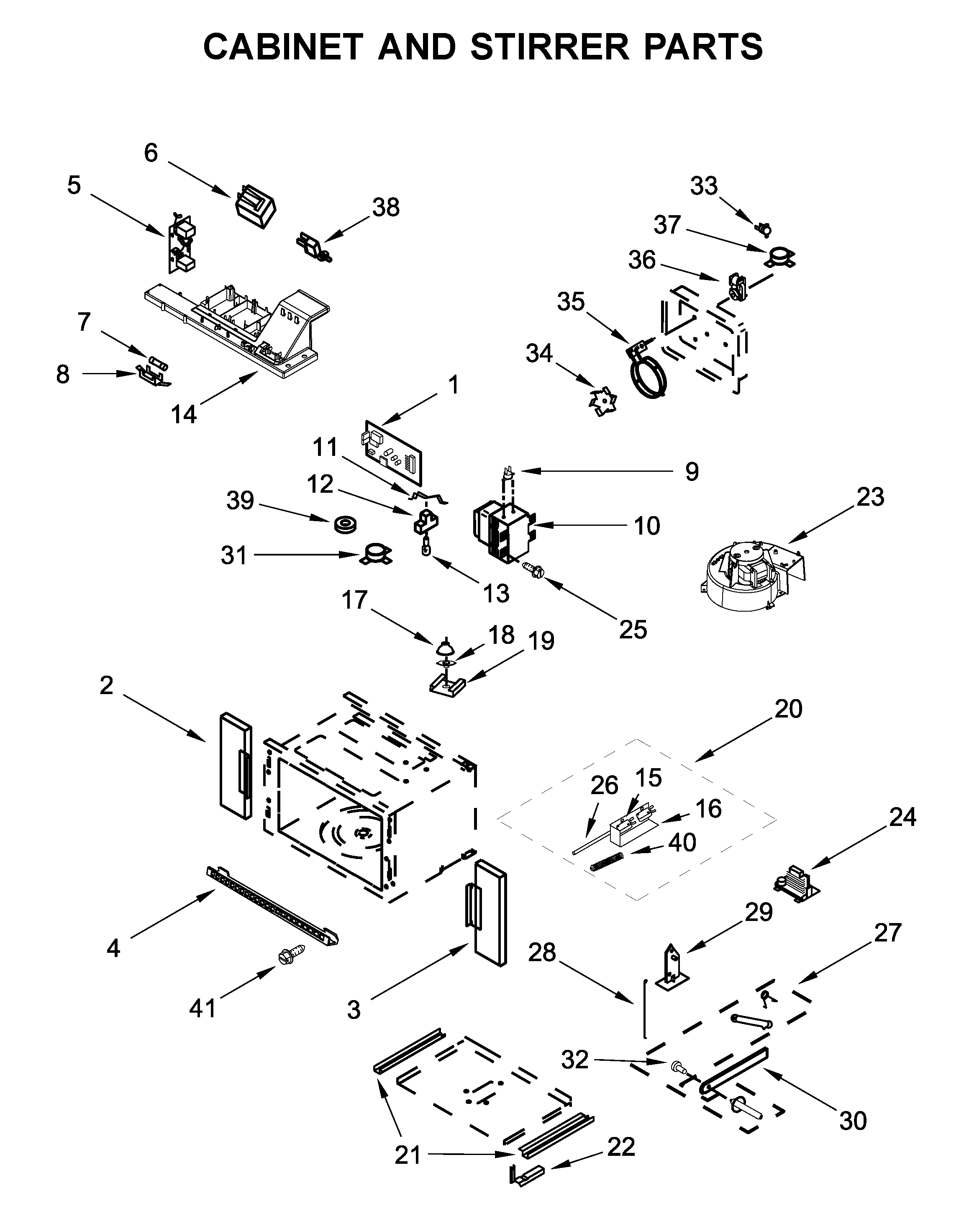 Cabinet and stirrer parts