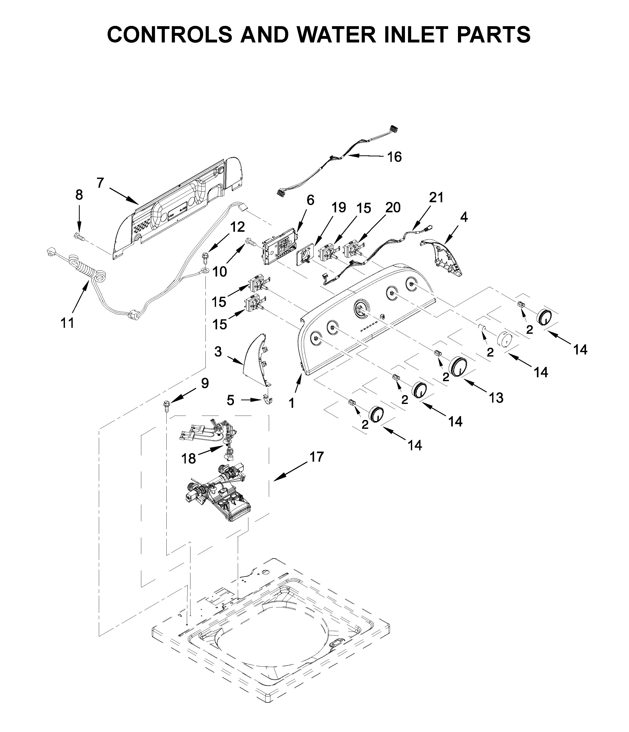 Controls and water inlet parts