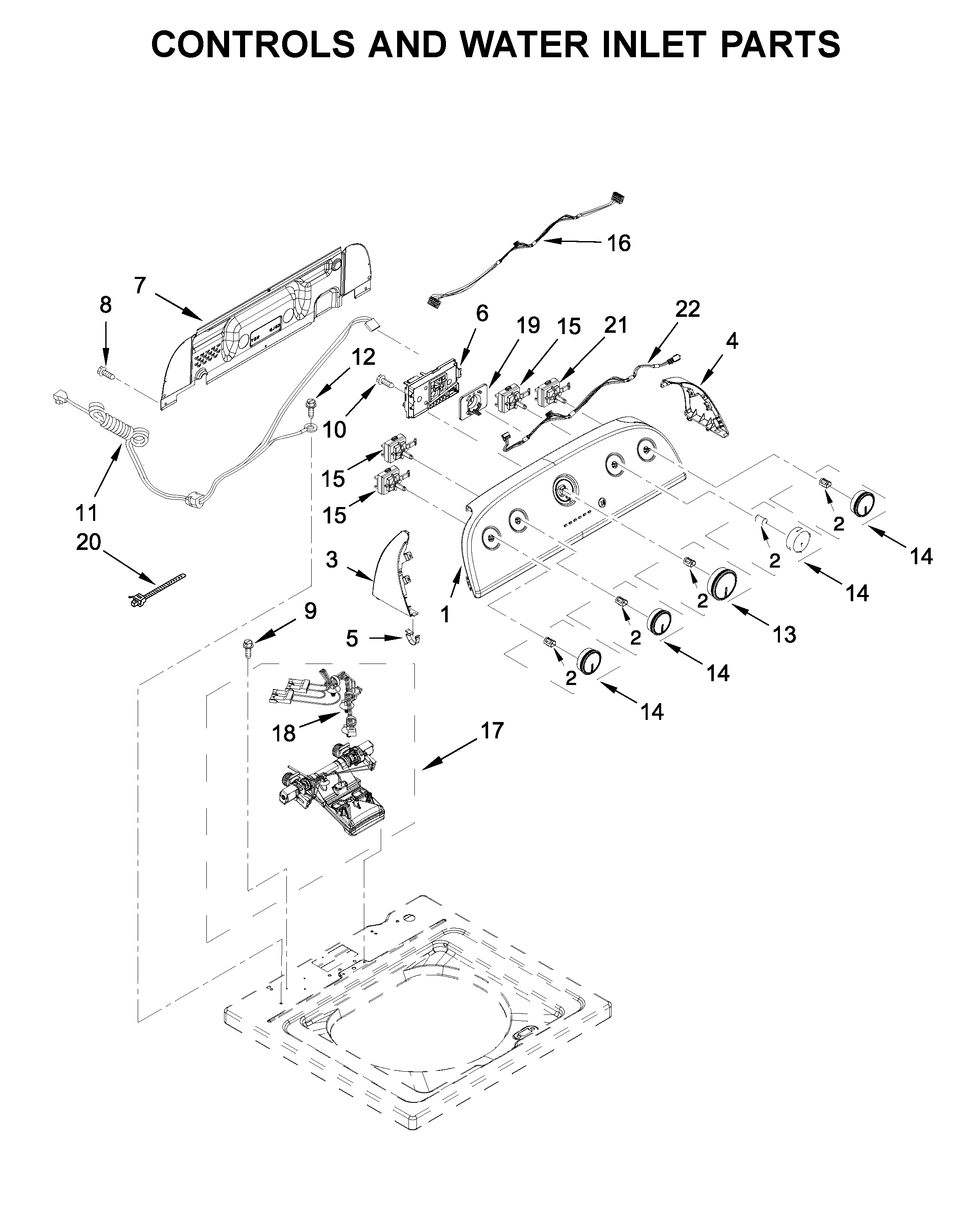 Controls and water inlet parts