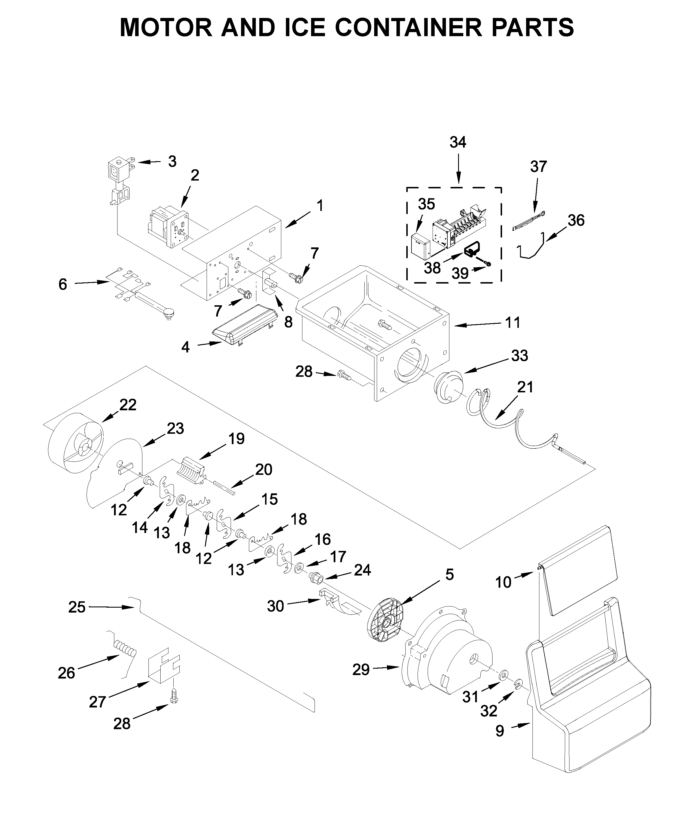 MOTOR AND ICE CONTAINER PARTS