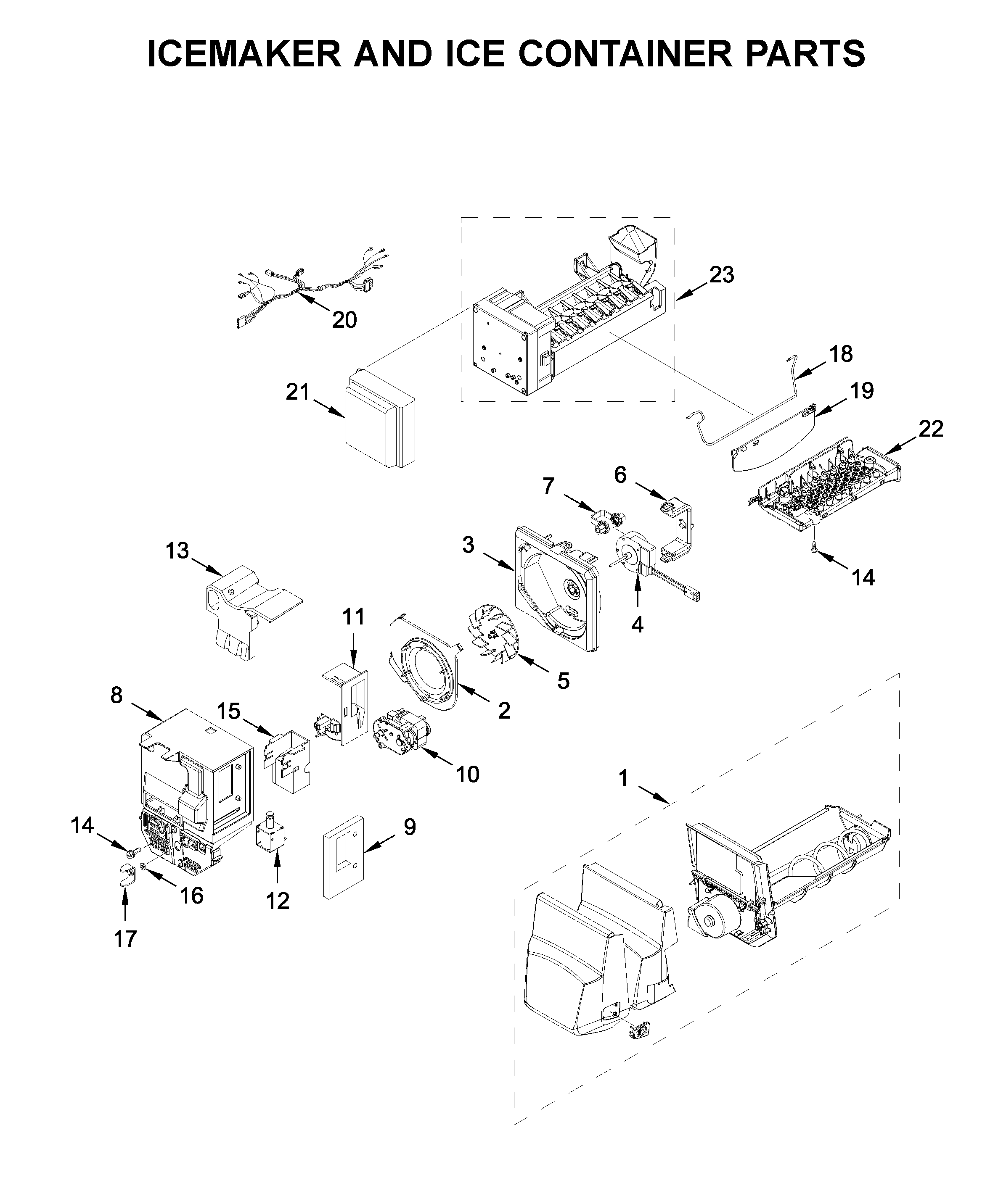 ICEMAKER AND ICE CONTAINER PARTS