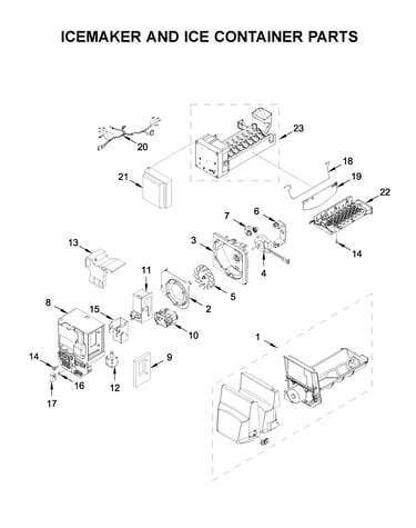 Icemaker and ice container parts