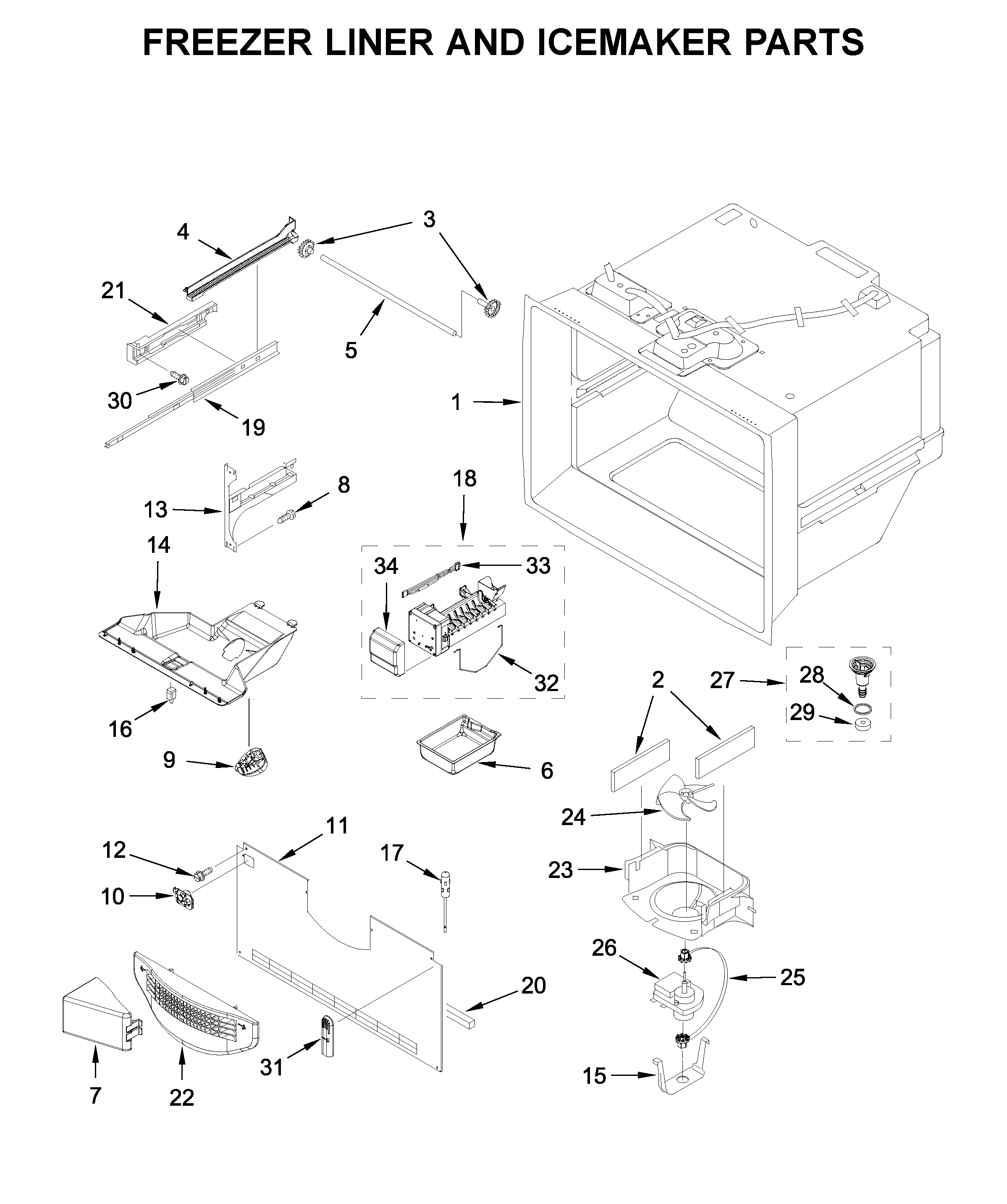 FREEZER LINER AND ICEMAKER PARTS